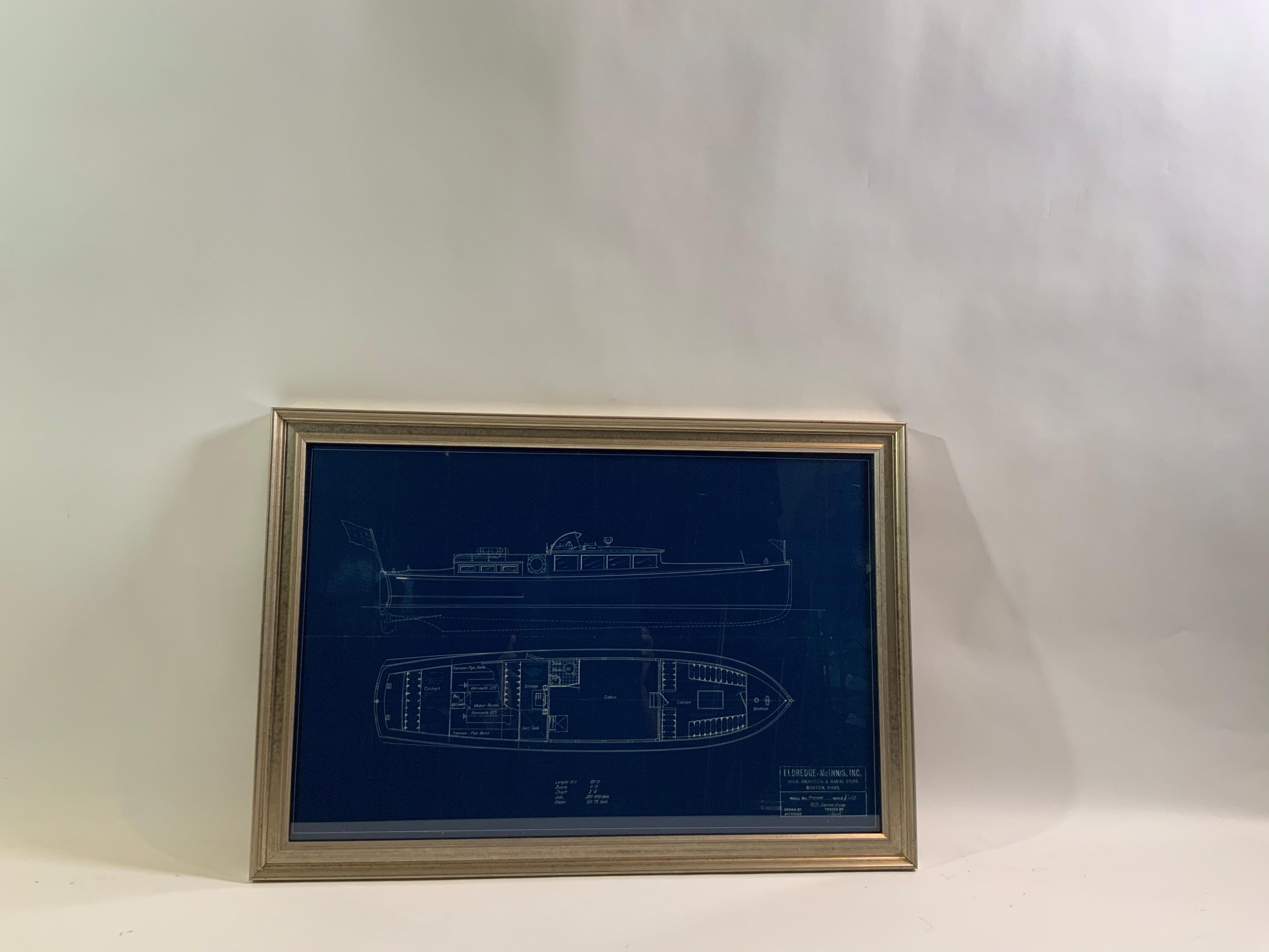 Papier Blueprint du yacht d'un yacht de cinquante pieds par Howard Chapelle en vente