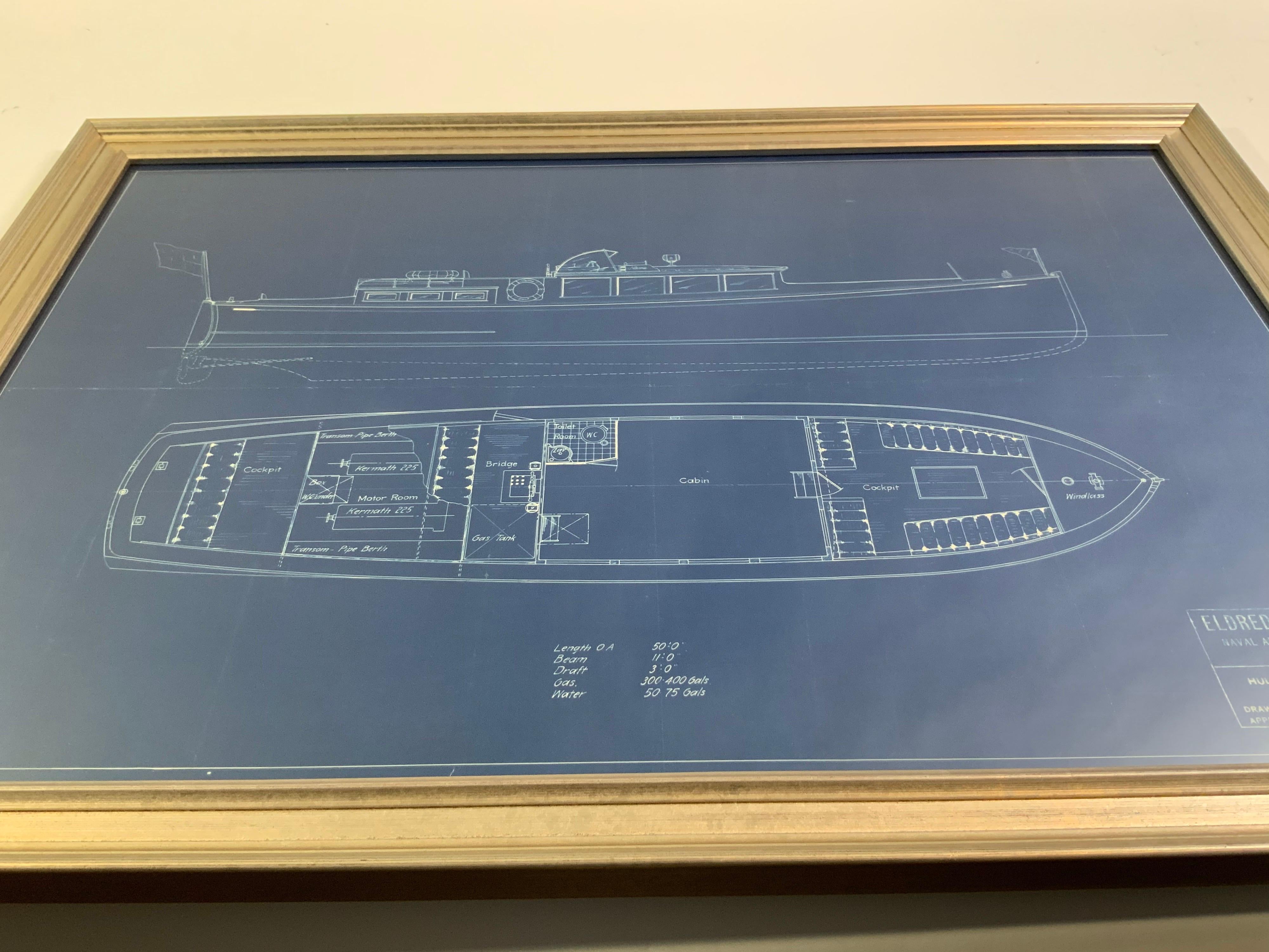 Yacht Blueprint of a Fifty Foot Yacht by Howard Chapelle In Good Condition For Sale In Norwell, MA
