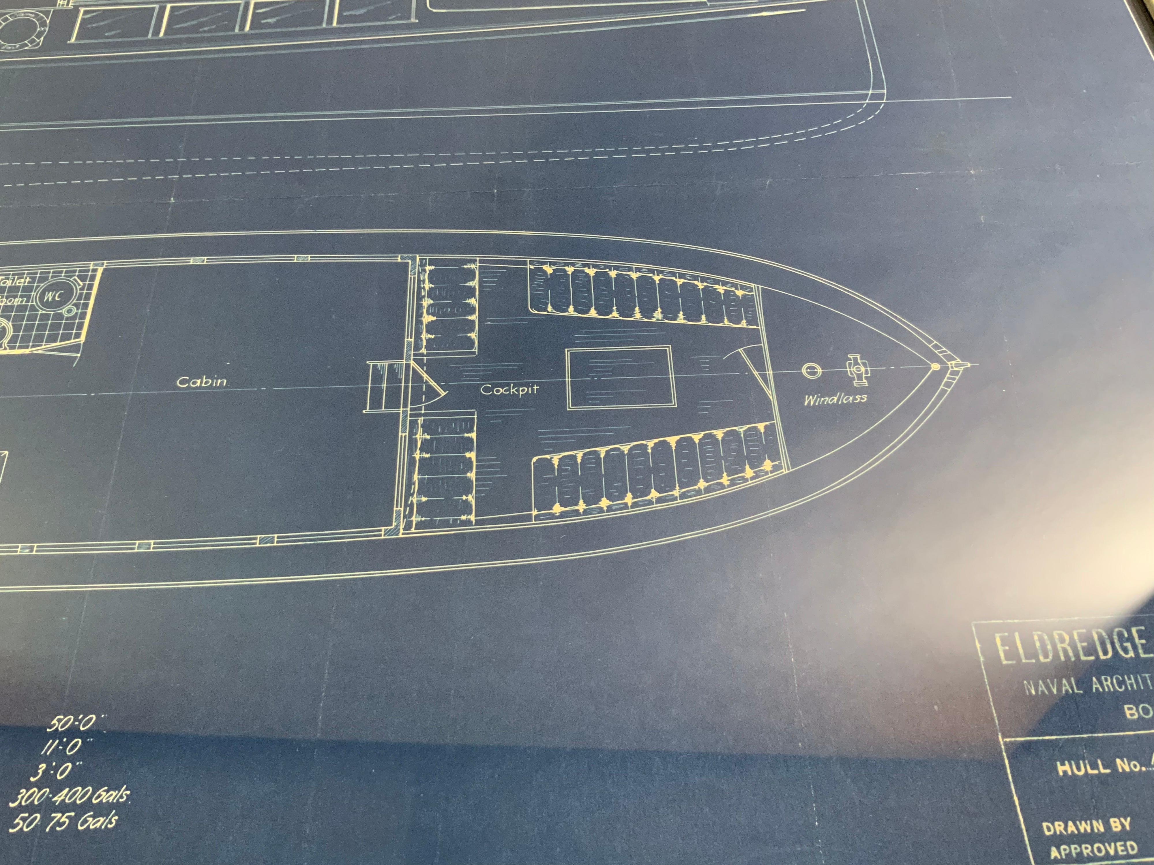 Paper Yacht Blueprint of a Fifty Foot Yacht by Howard Chapelle For Sale