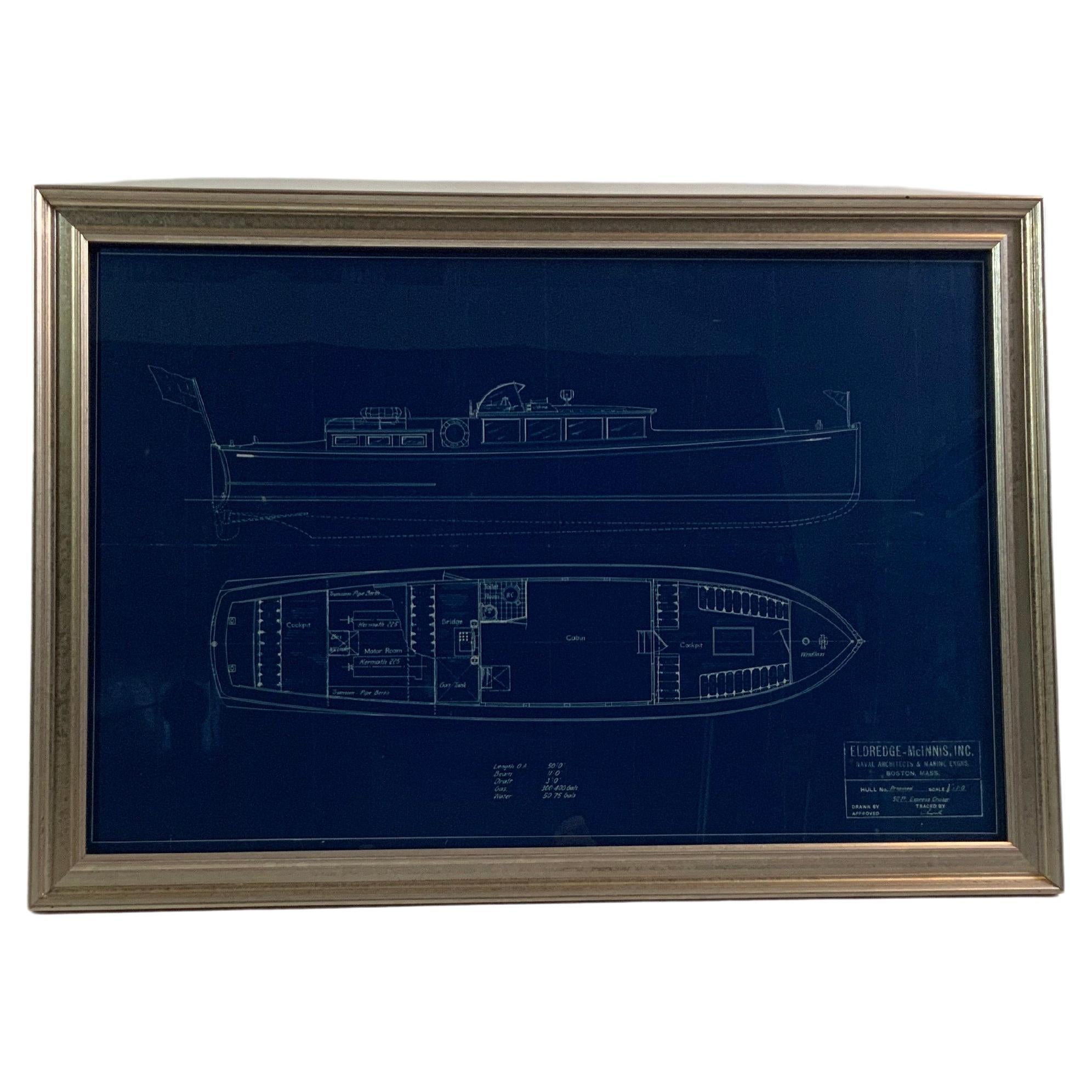 Yacht Blueprint of a Fifty Foot Yacht by Howard Chapelle For Sale