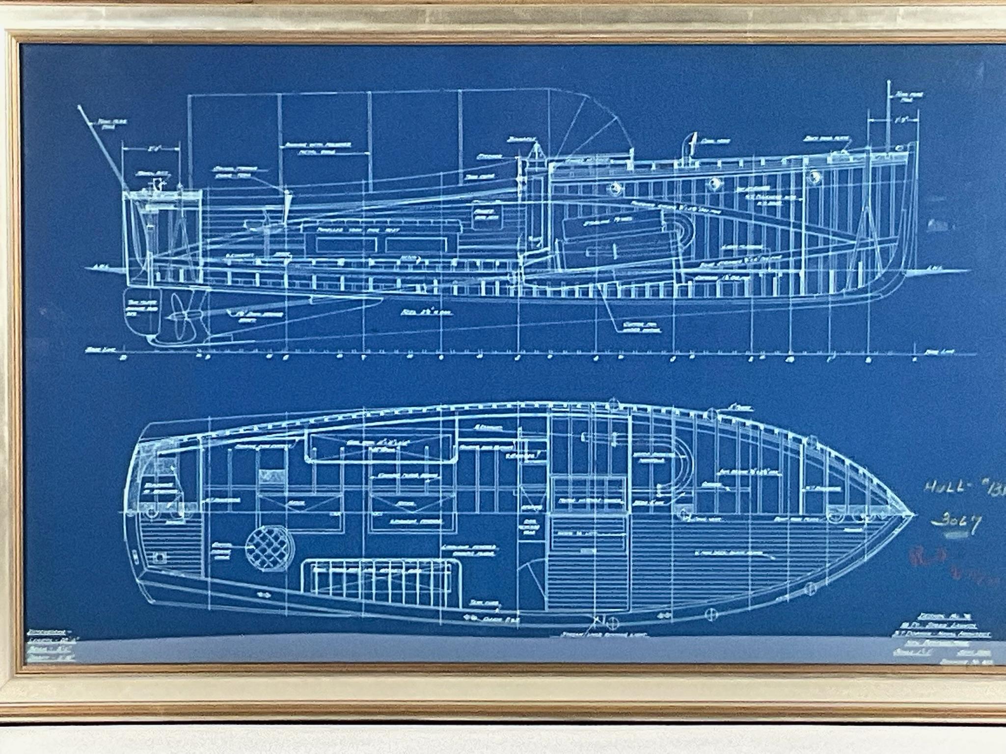 North American Yacht Blueprint of a Launch by B.T. Dobson Naval Architect. For Sale