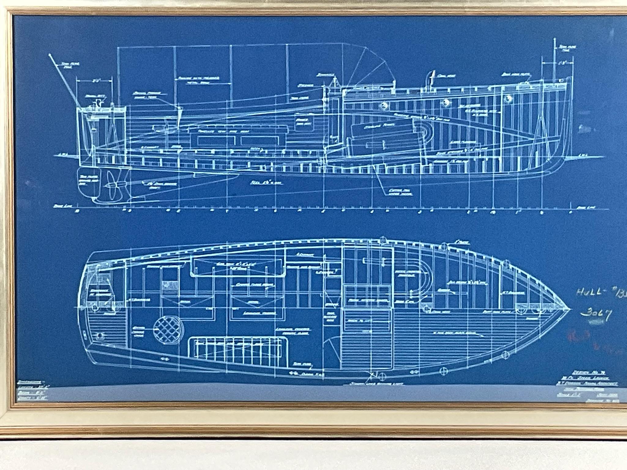 Yacht Blueprint of a Launch by B.T. Dobson Naval Architect. In Good Condition For Sale In Norwell, MA