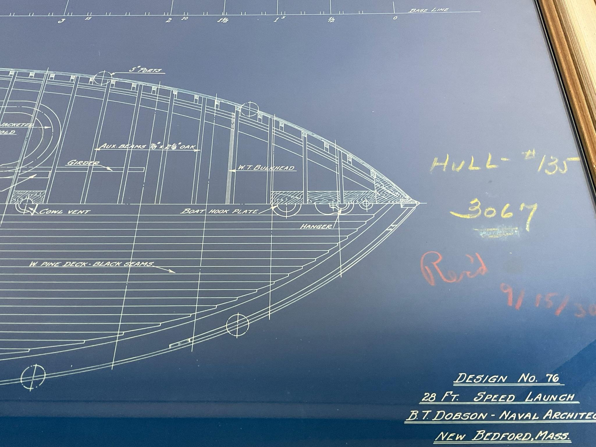 Yacht Blueprint of a Launch by B.T. Dobson Naval Architect. For Sale 2