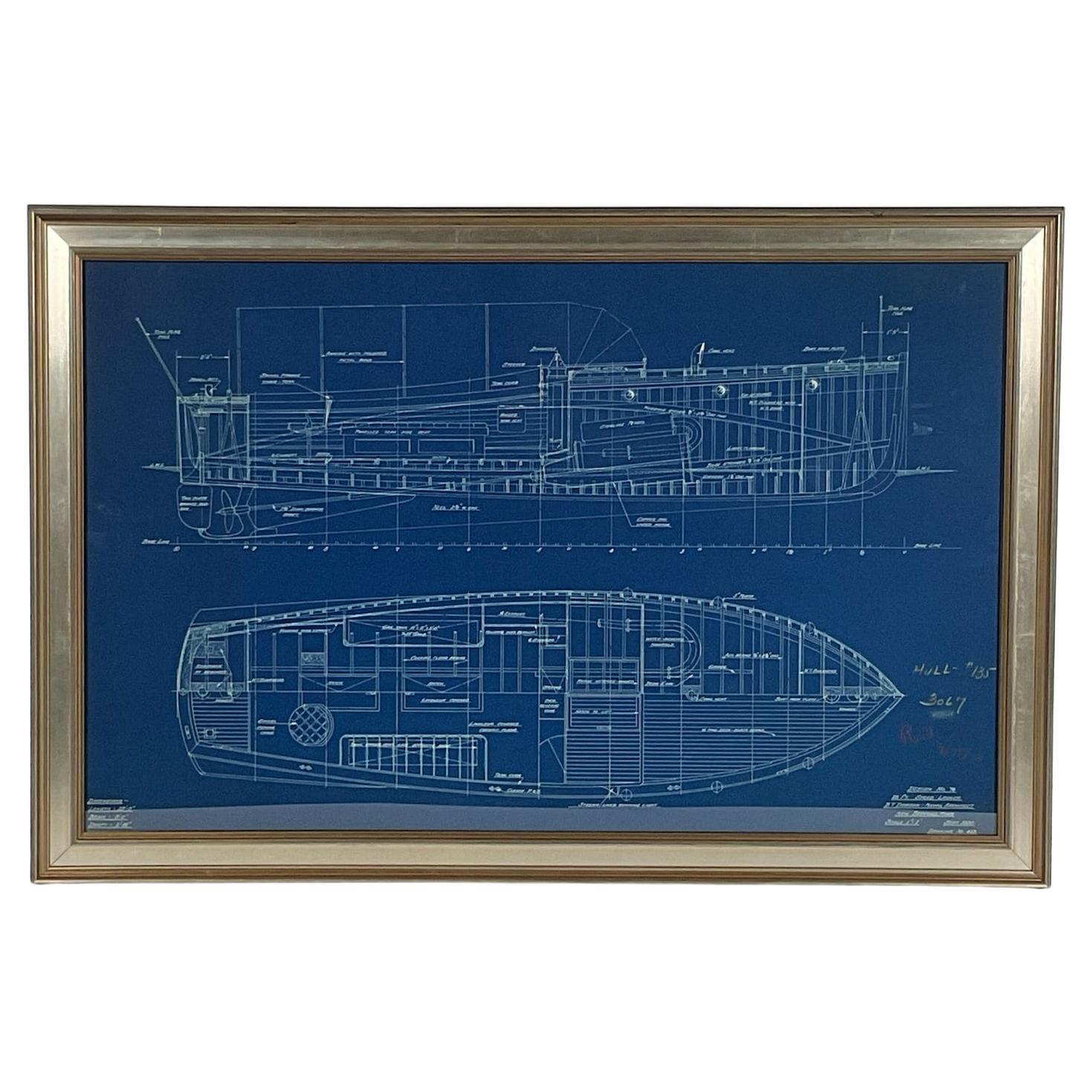 Yacht Blueprint of a Launch by B.T. Dobson Naval Architect. For Sale