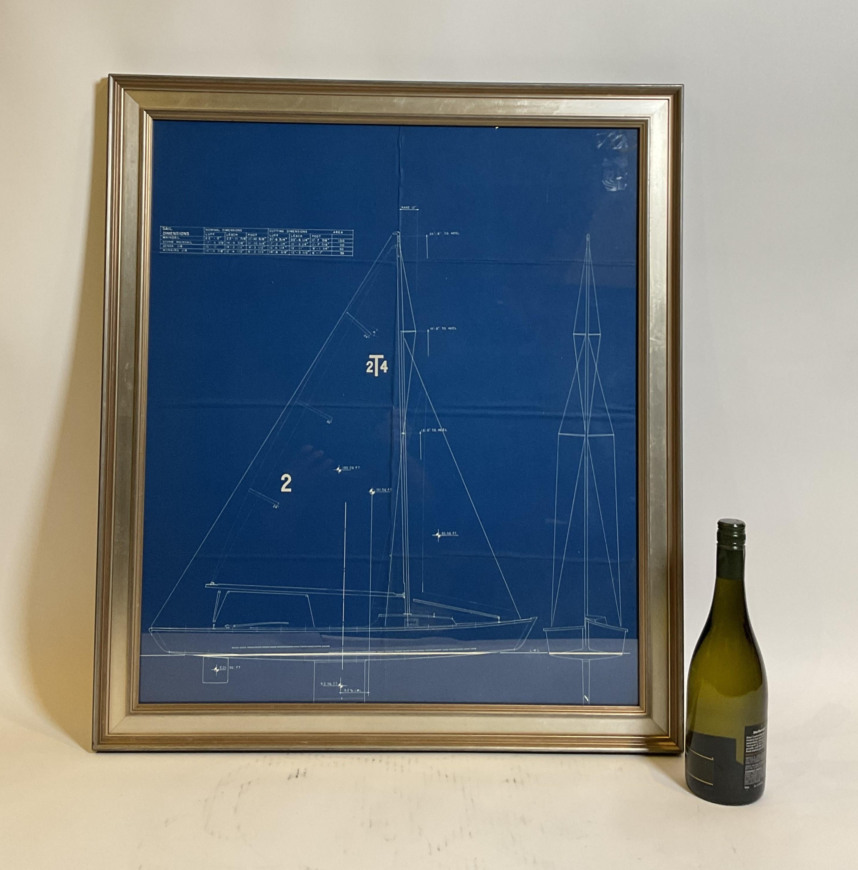 Original blueprint showing the sail plan for a racing yacht with a 