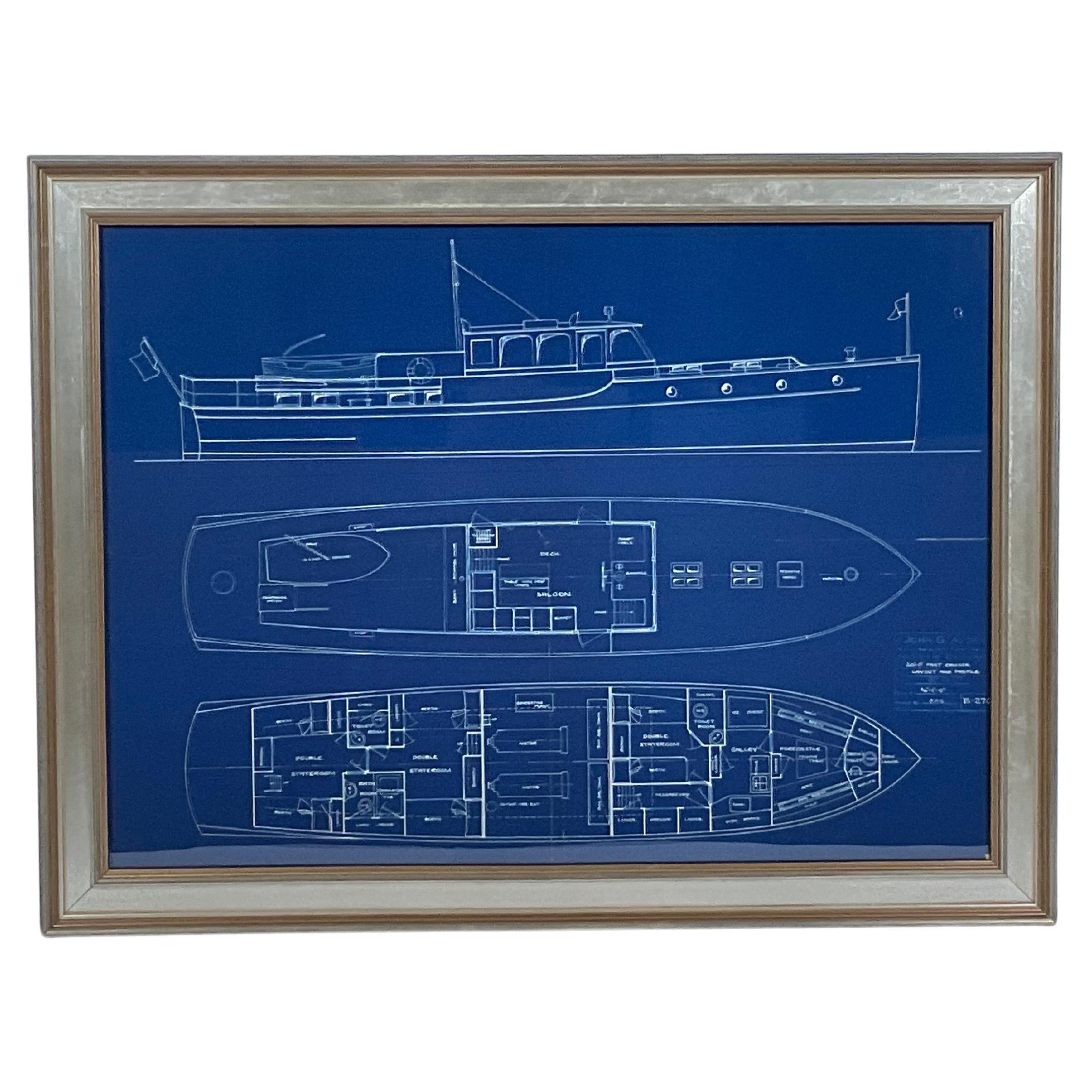 Yacht- Blueprint eines sechzig Fuß schnellen Kreuzfahrtschiffes