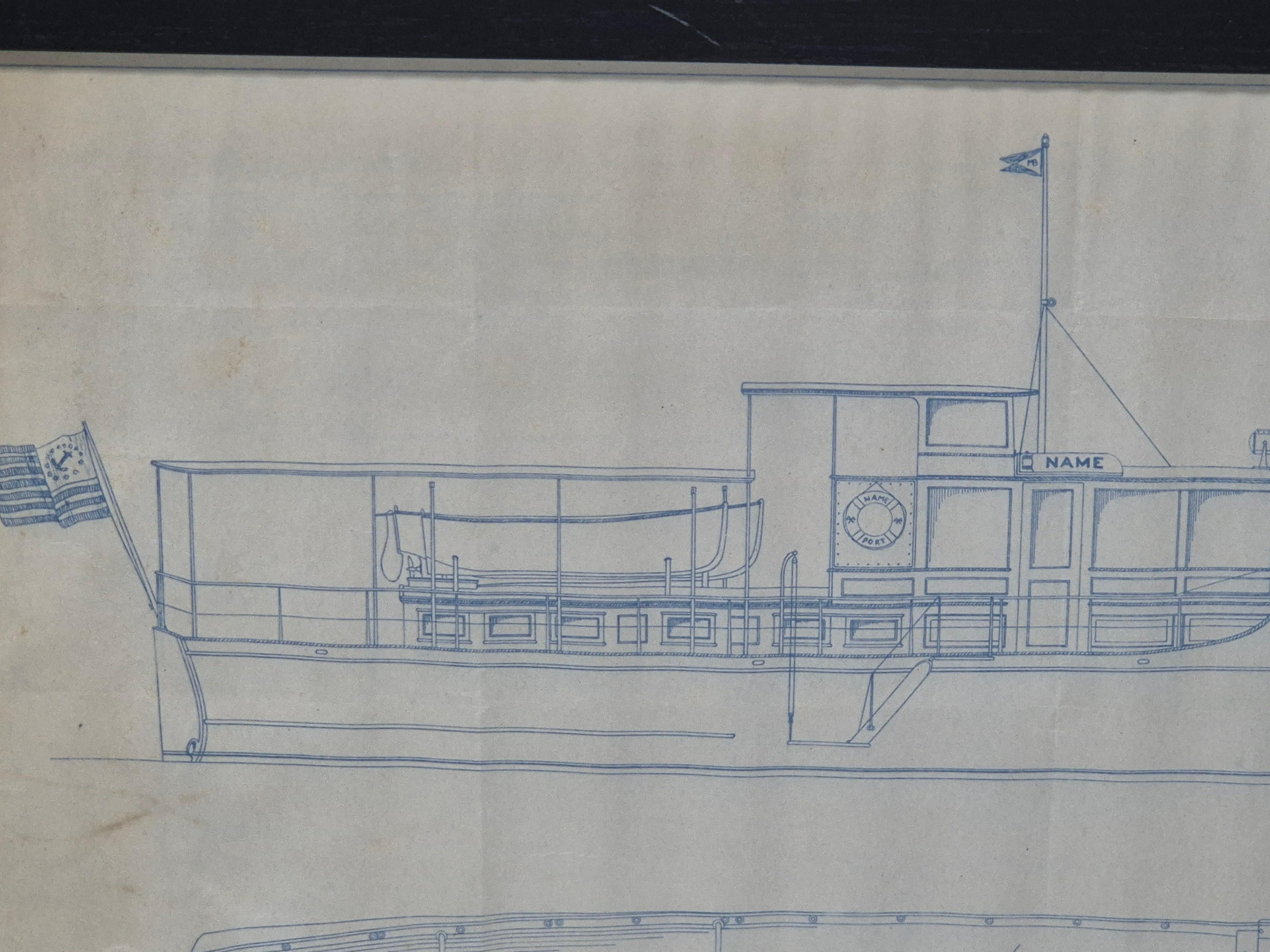 Plano de un yate a motor de crucero de sesenta y dos pies principios del siglo XX en venta