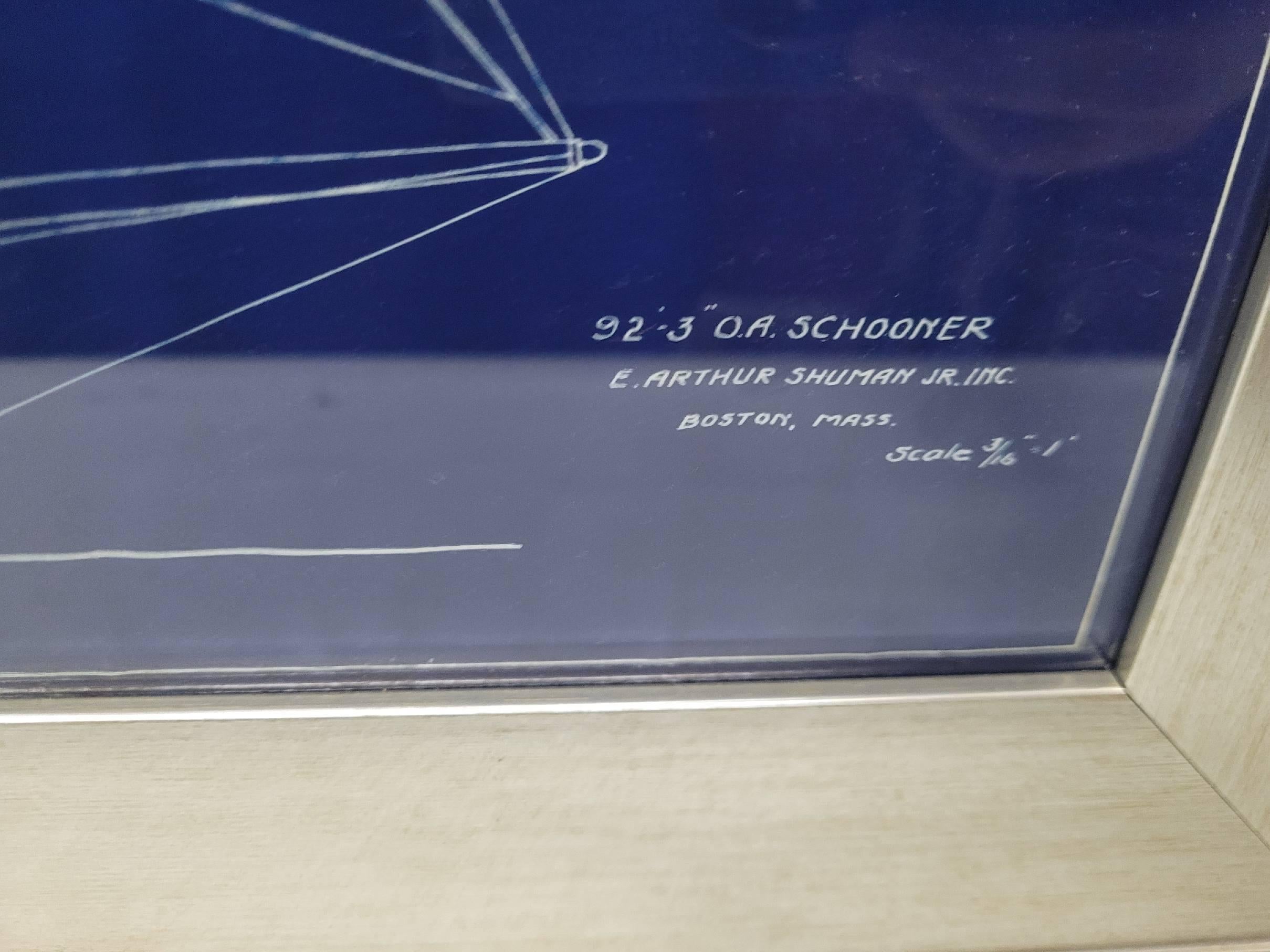 Yacht Blueprint of a Two-Masted Schooner by Arthur Shuman Jr. In Good Condition For Sale In Norwell, MA