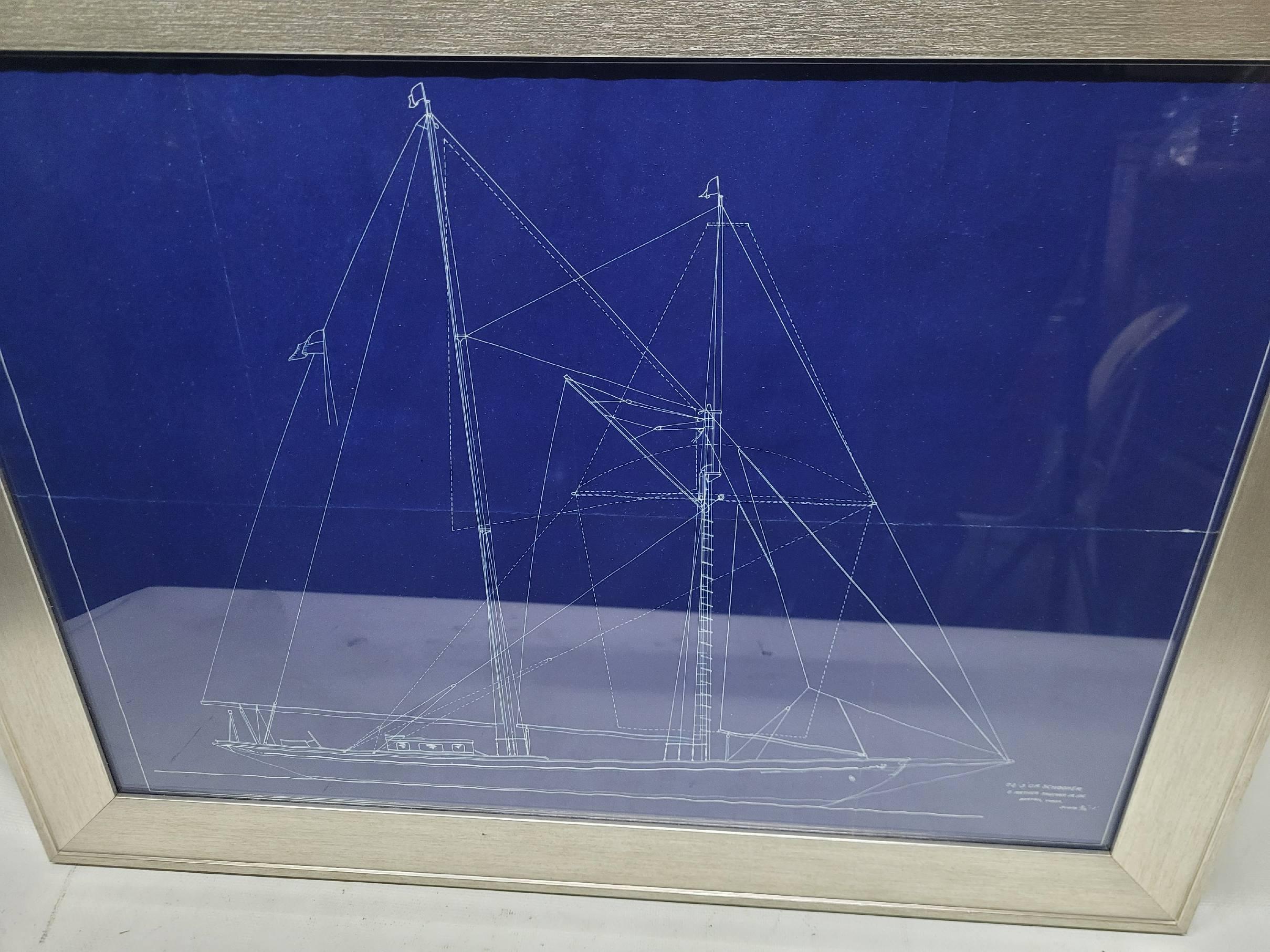 Mid-20th Century Yacht Blueprint of a Two-Masted Schooner by Arthur Shuman Jr. For Sale