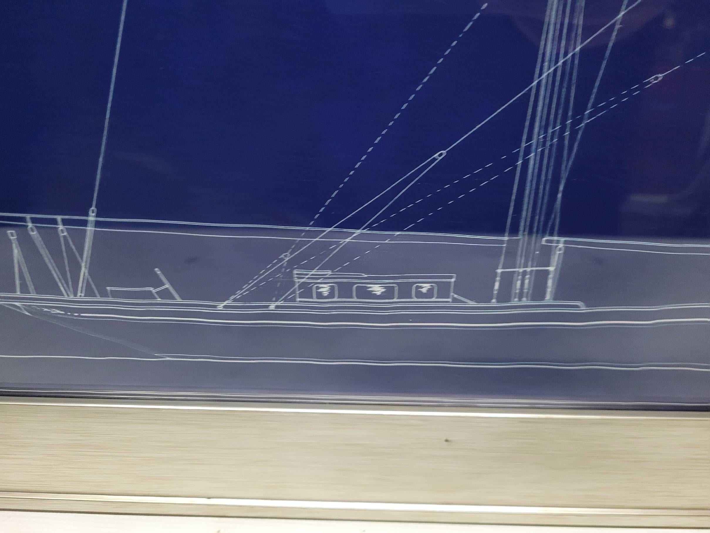 Paper Yacht Blueprint of a Two-Masted Schooner by Arthur Shuman Jr. For Sale