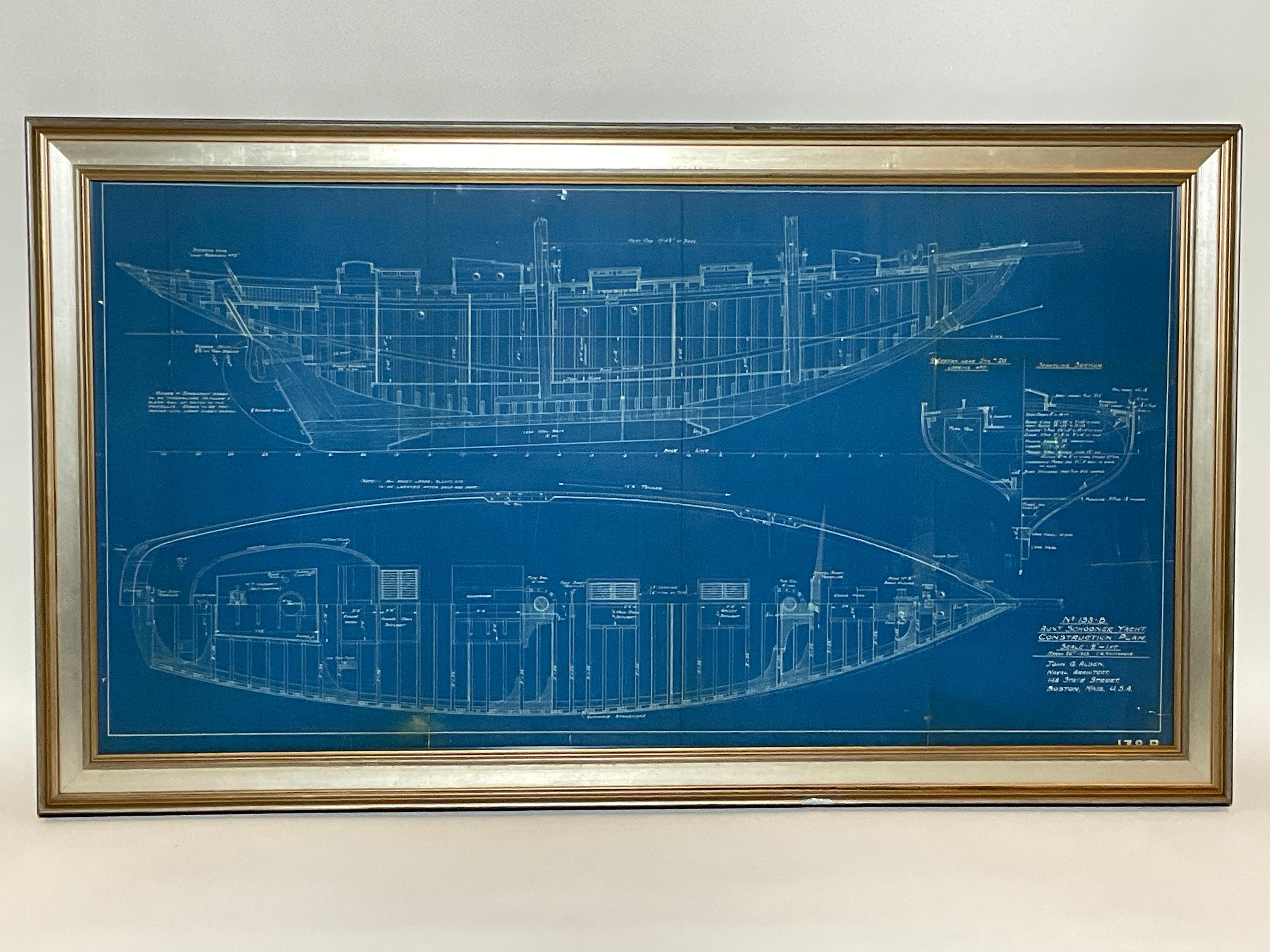 North American Yacht Blueprint of an Auxiliary Schooner Yacht For Sale