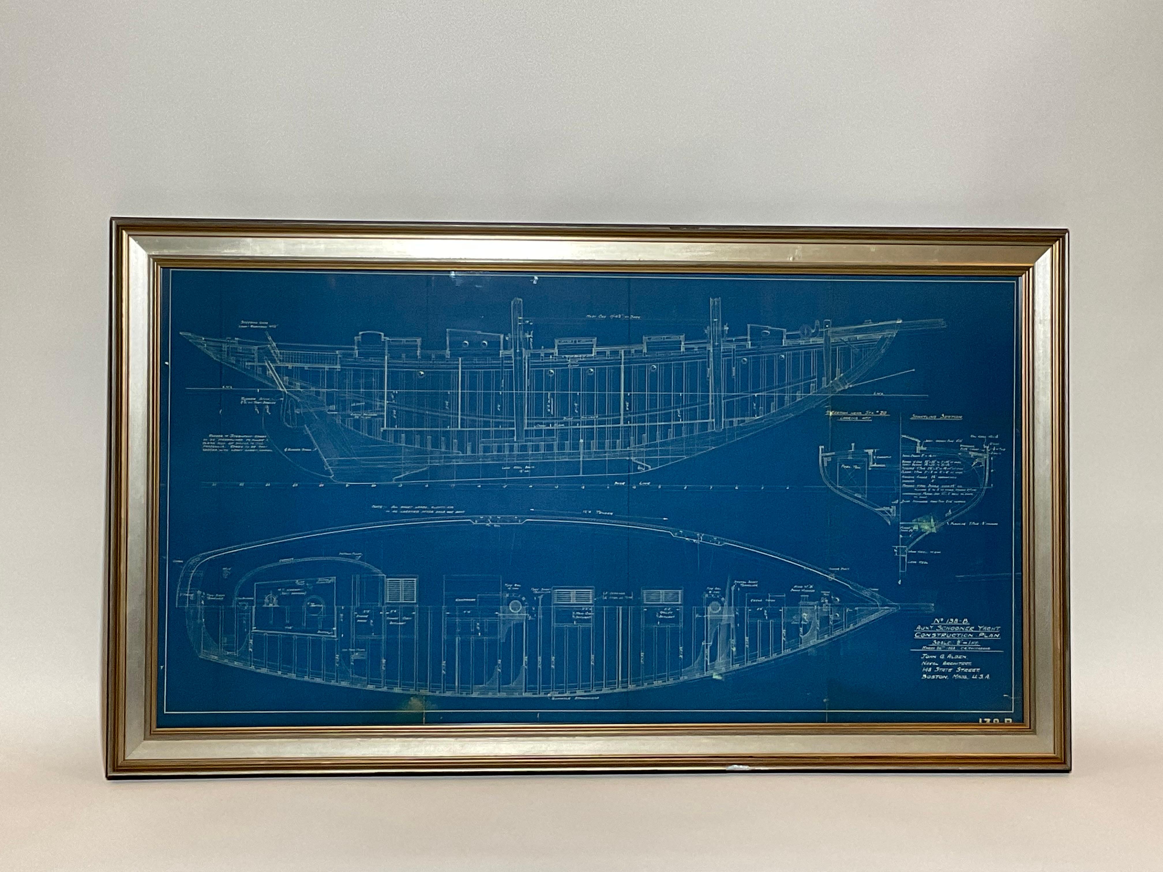 Early 20th Century Yacht Blueprint of an Auxiliary Schooner Yacht For Sale