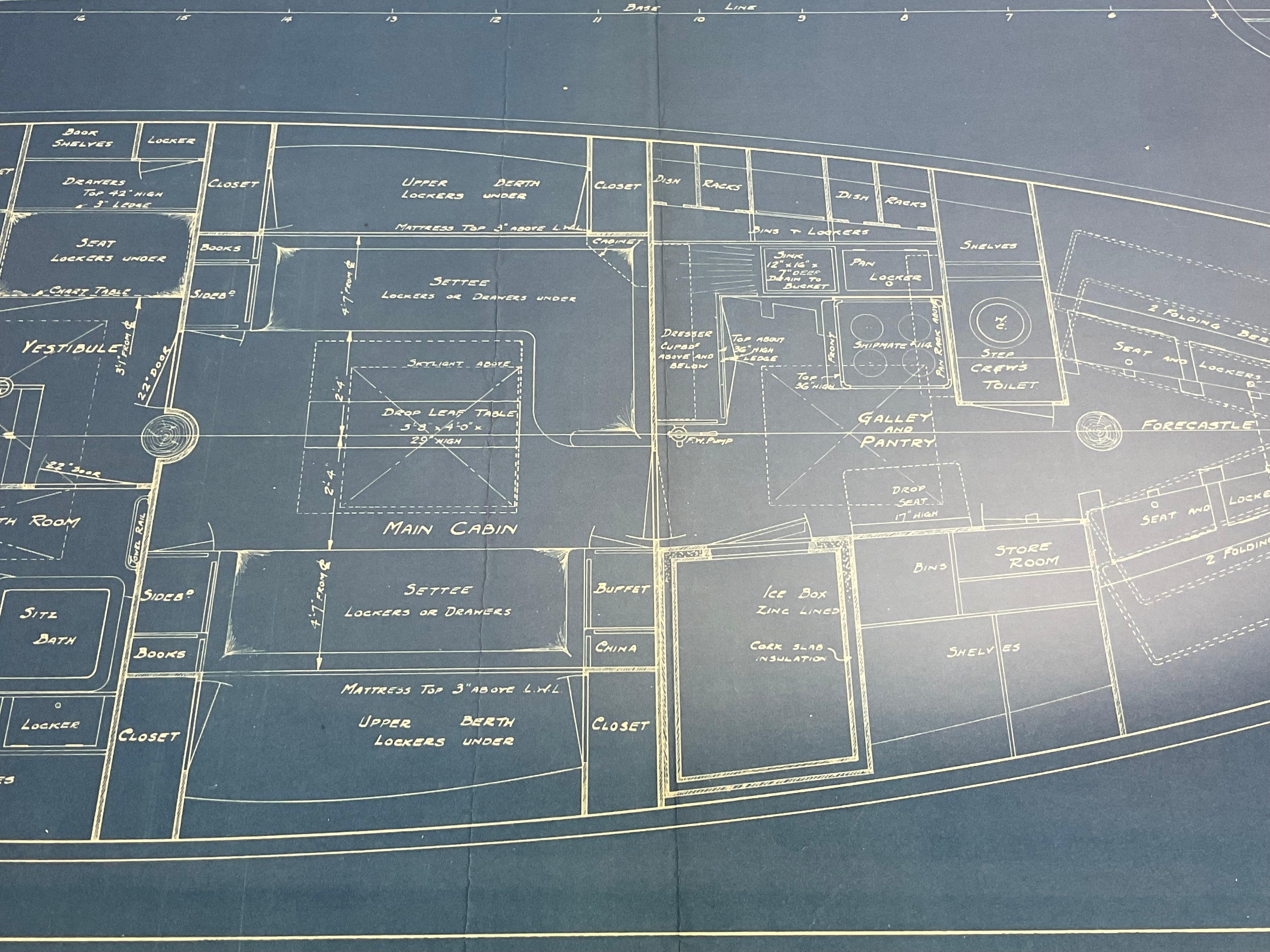 Yacht Blueprint Showing Cabin of Sixty Two Foot Schooner For Sale 7