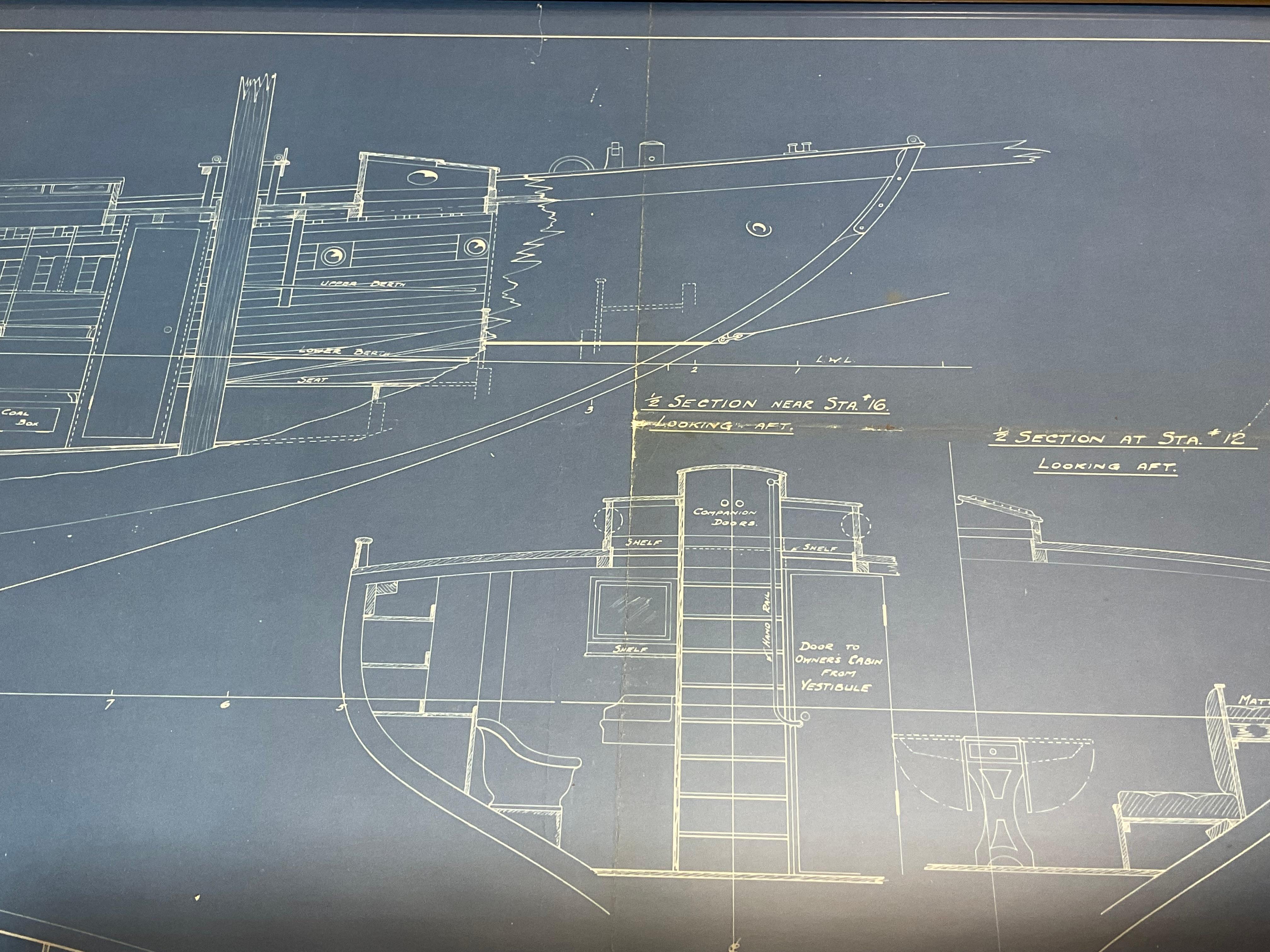 Yacht Blueprint Showing Cabin of Sixty Two Foot Schooner For Sale 1