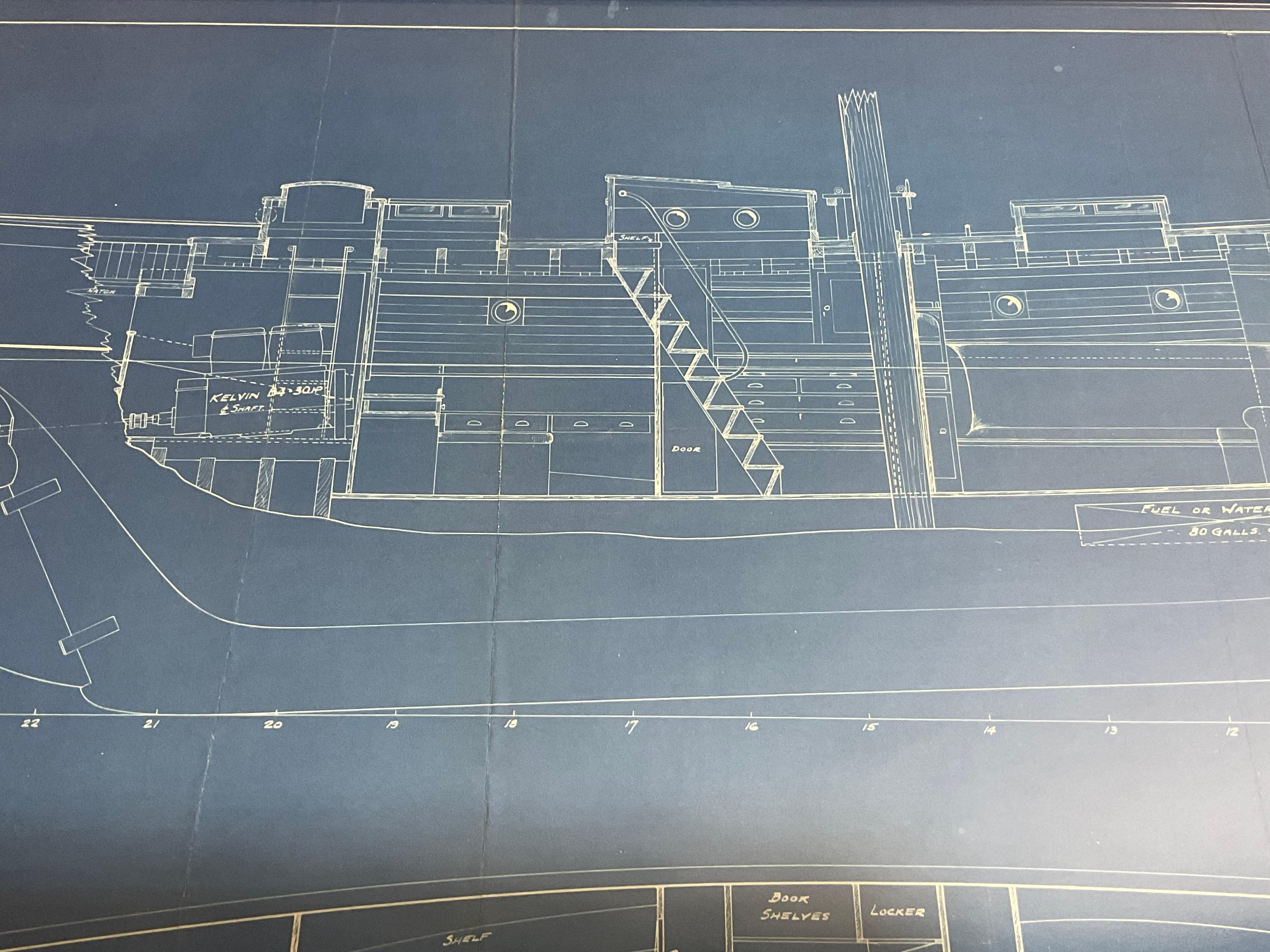 Yacht Blueprint Showing Cabin of Sixty Two Foot Schooner For Sale 3