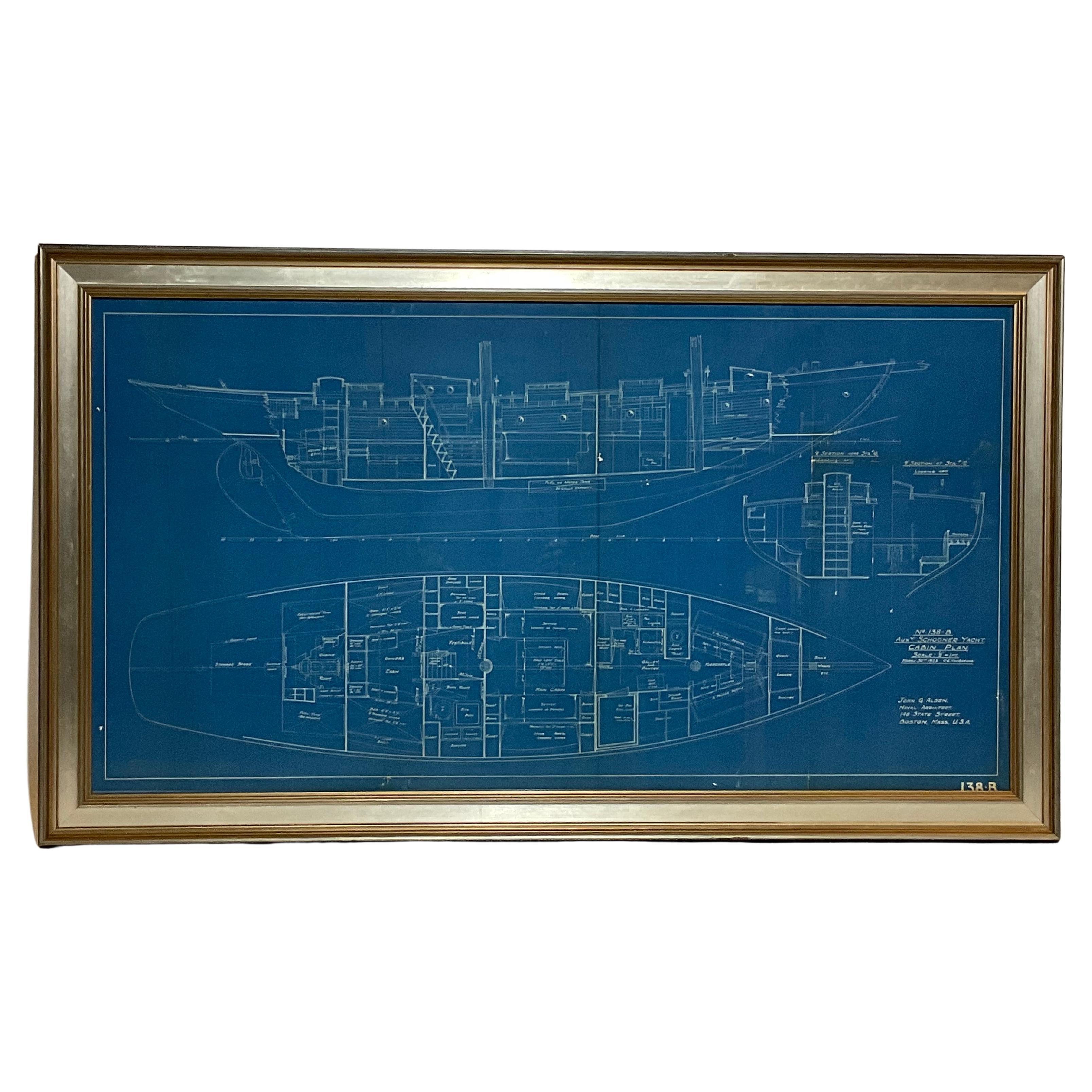 Yacht Blueprint Showing Cabin of Sixty Two Foot Schooner For Sale