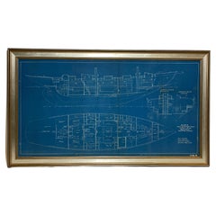 Antique Yacht Blueprint Showing Cabin of Sixty Two Foot Schooner