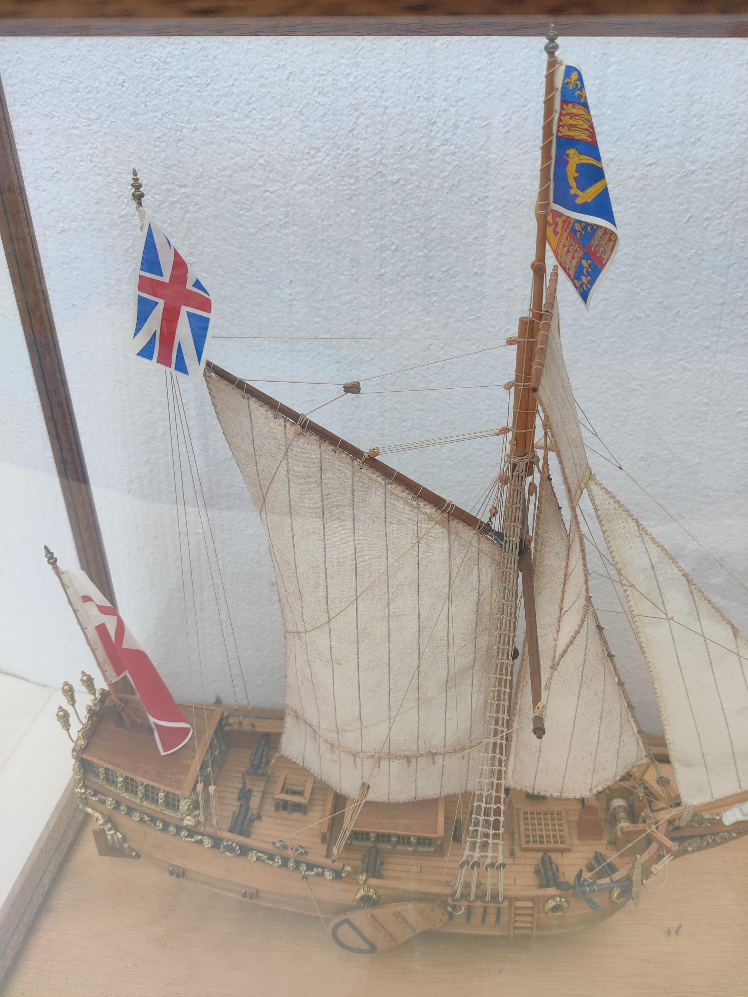 Yacht Mary Model Ship in Glass Oak Display Case For Sale 8