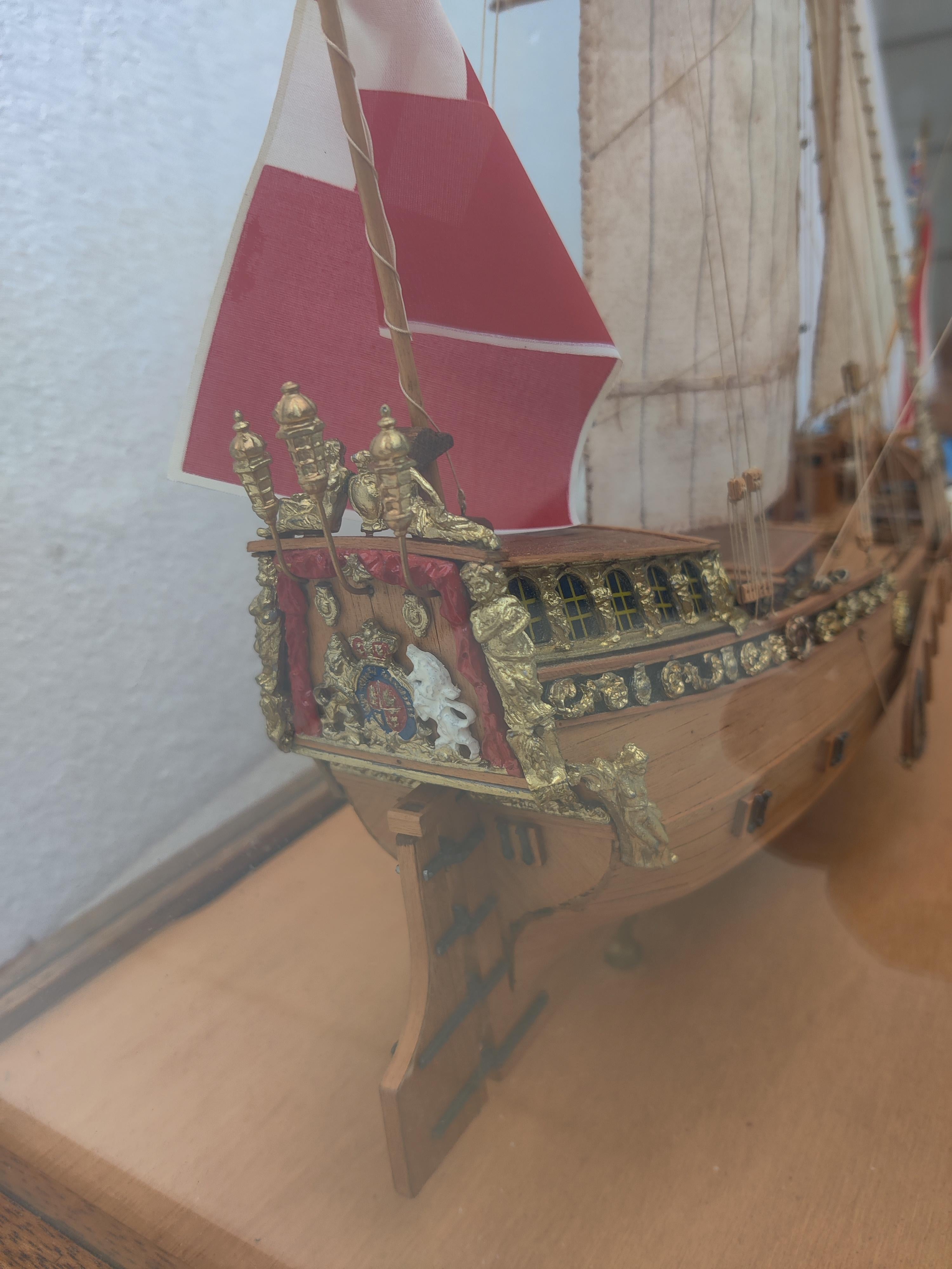 Yacht Mary Model Ship in Glass Oak Display Case For Sale 9