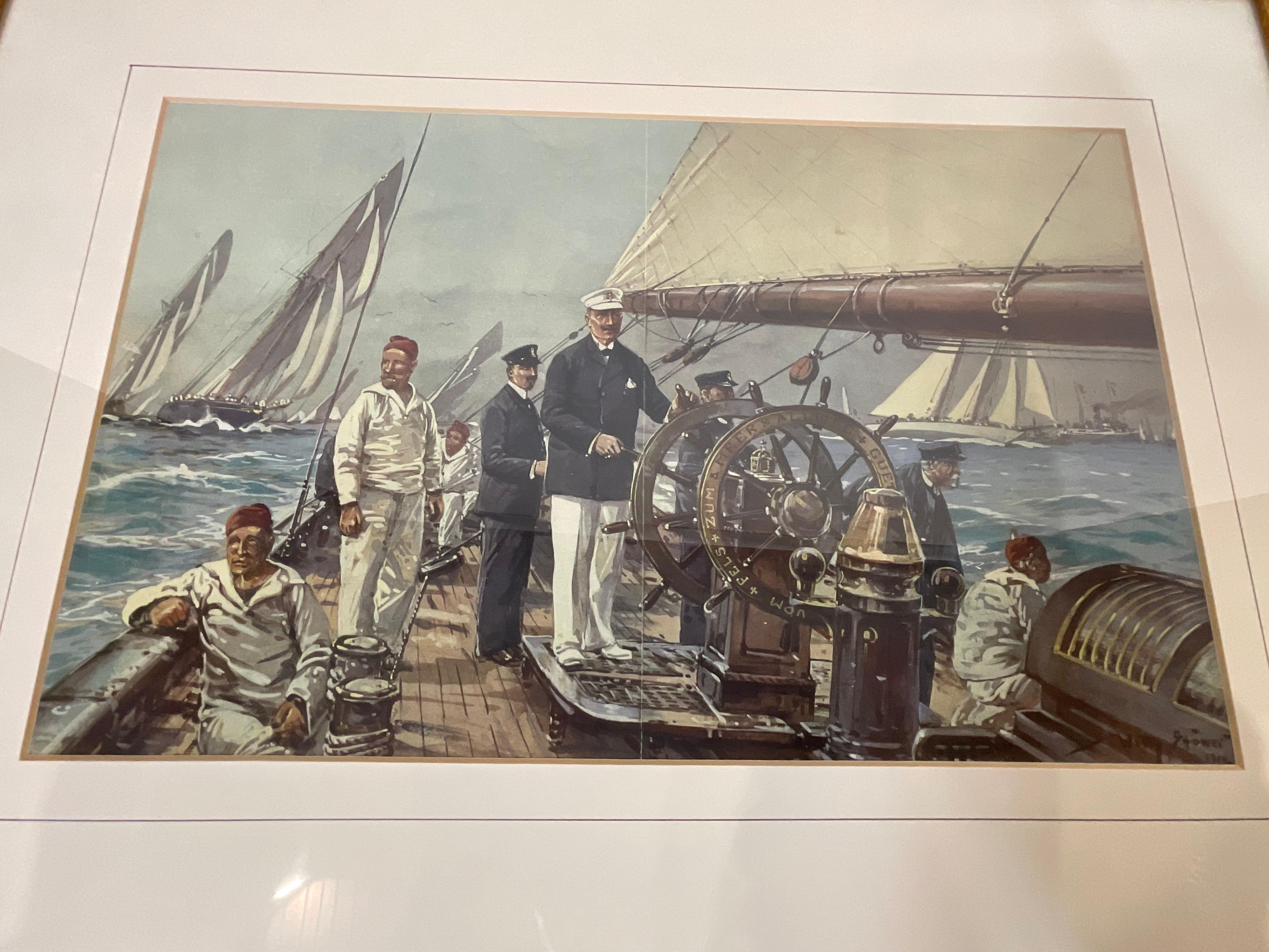 Late 20th Century Yachting Print showing Yacht Meteor For Sale