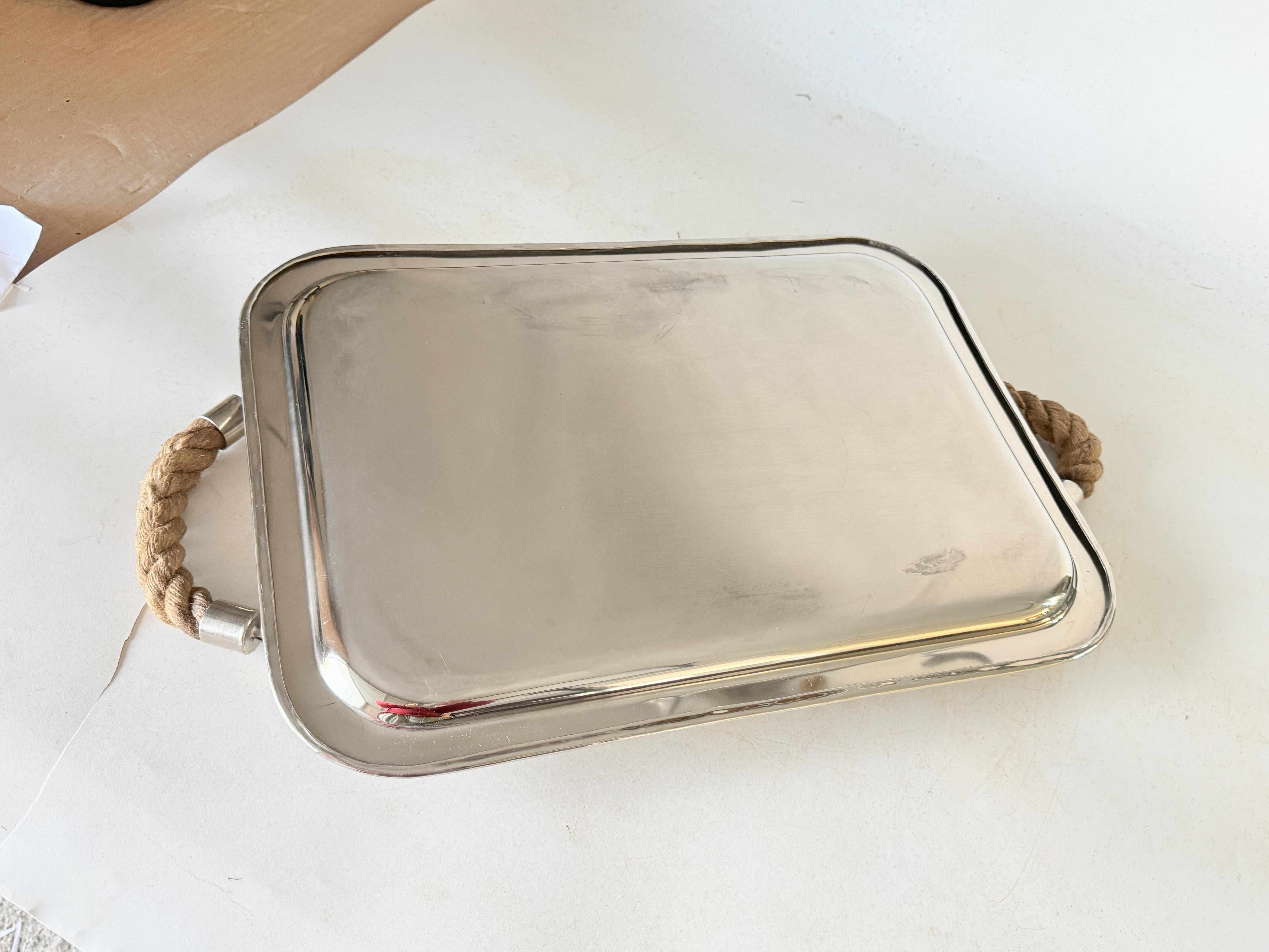 Yachting Serving Tray With Rope Handles High Quality Chrome Silver Color 1970 For Sale 8