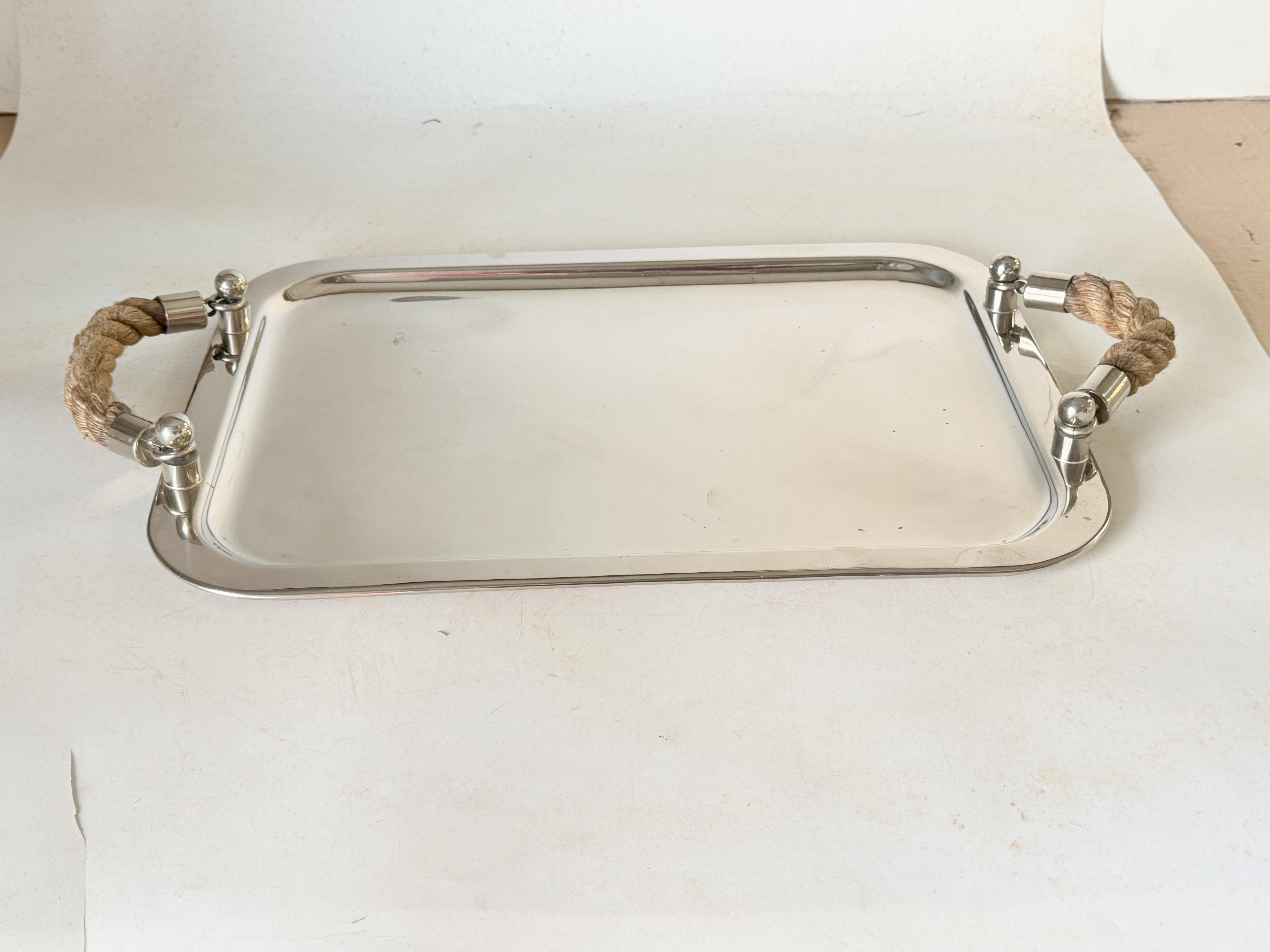 Yachting Serving Tray With Rope Handles High Quality Chrome Silver Color 1970 In Good Condition For Sale In Auribeau sur Siagne, FR