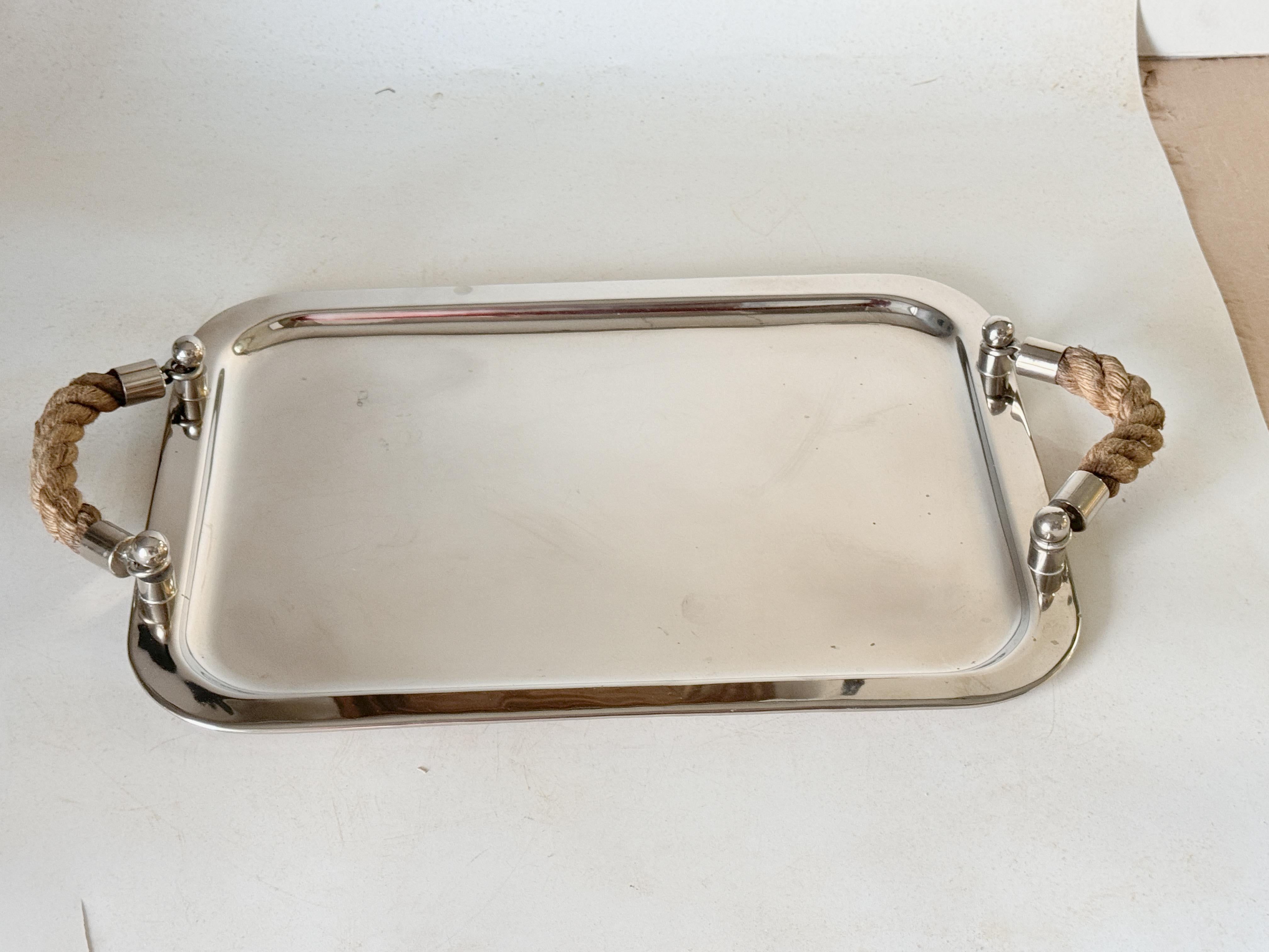 Late 20th Century Yachting Serving Tray With Rope Handles High Quality Chrome Silver Color 1970 For Sale