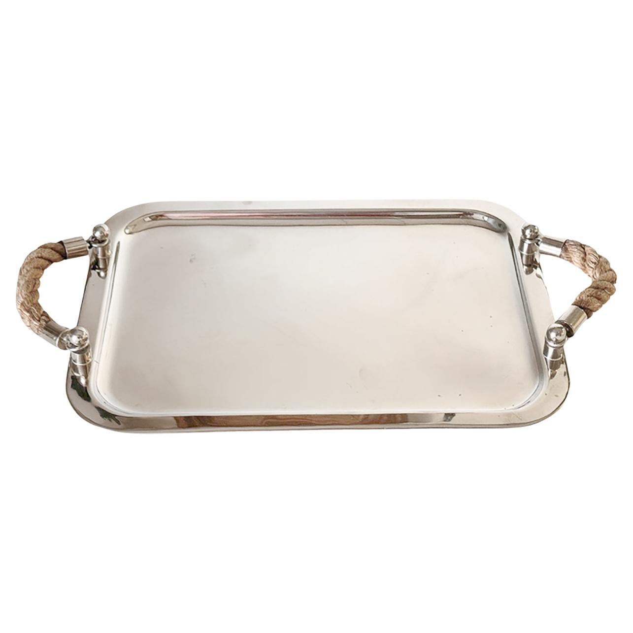 Yachting Serving Tray With Rope Handles High Quality Chrome Silver Color 1970 For Sale