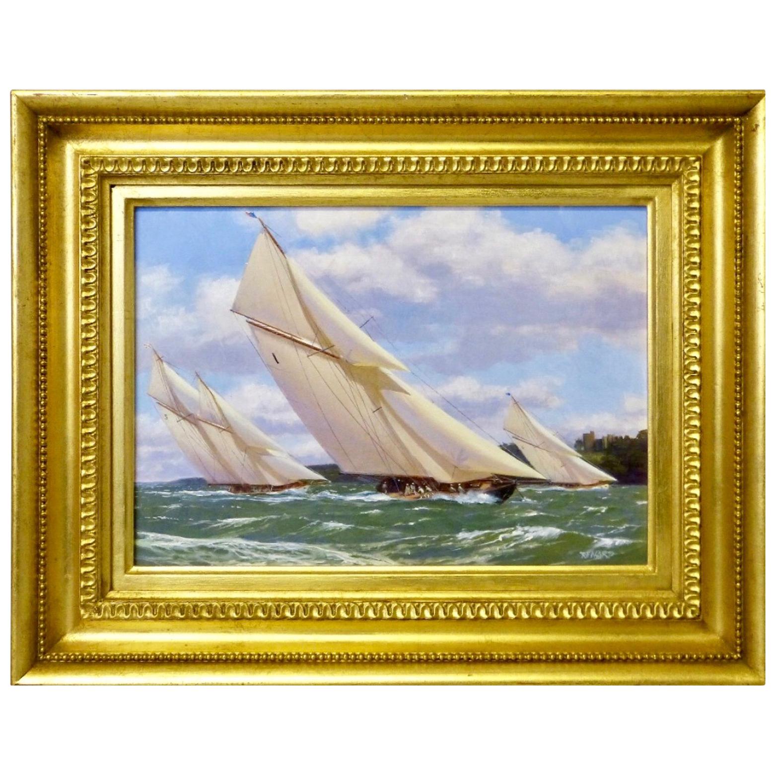 "Yachts Racing off Norris Castle" Nautical Painting by Stephen J. Renard