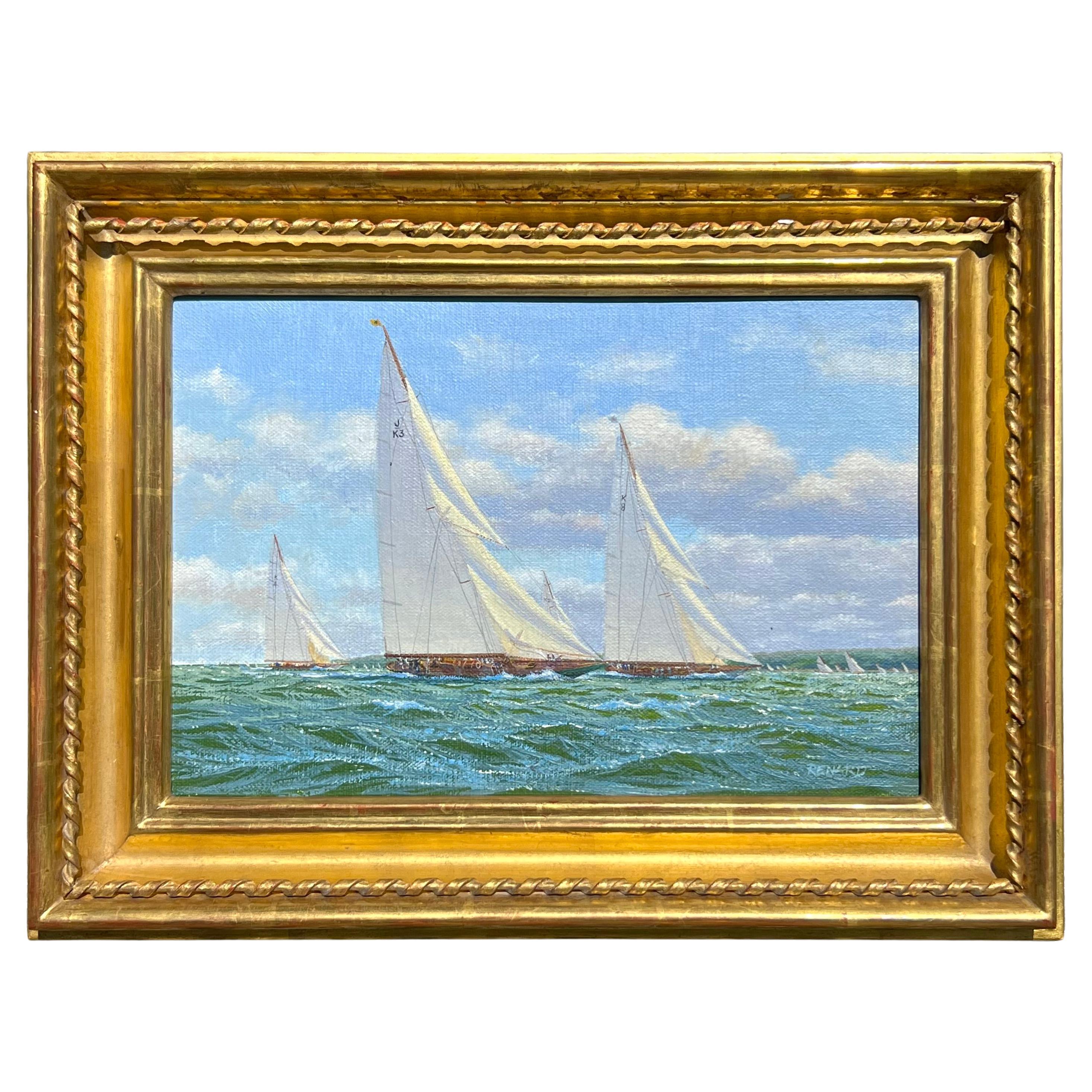 "Yachts Racing off the Coast" an Oil Painting by Stephen Renard For Sale