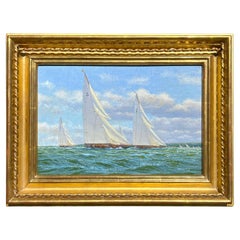 Vintage "Yachts Racing off the Coast" an Oil Painting by Stephen Renard