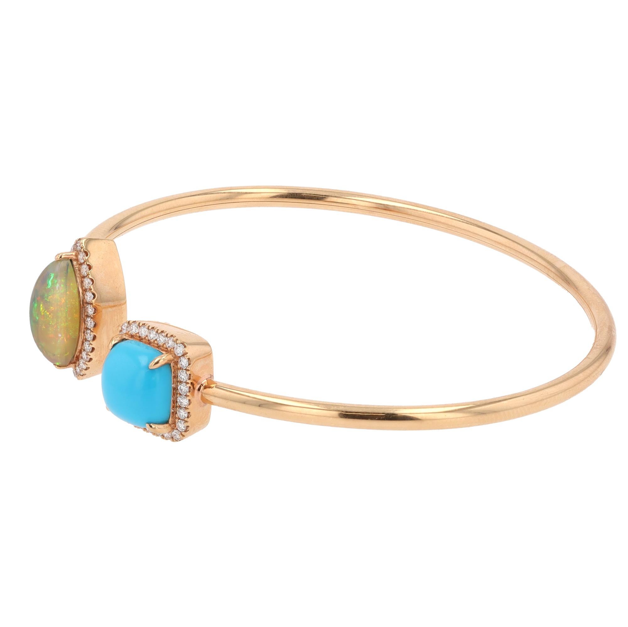 YAEL Designs 4 Karat TW Opal Türkis Diamant 18k Rose Gold Armreif (Zeitgenössisch) im Angebot