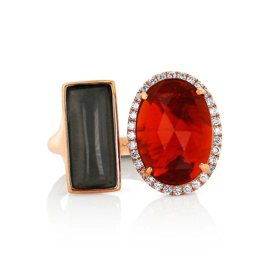 Yael Designs Fire Opal Moonstone Diamond and Rose Gold Ring In New Condition In San Francisco, CA