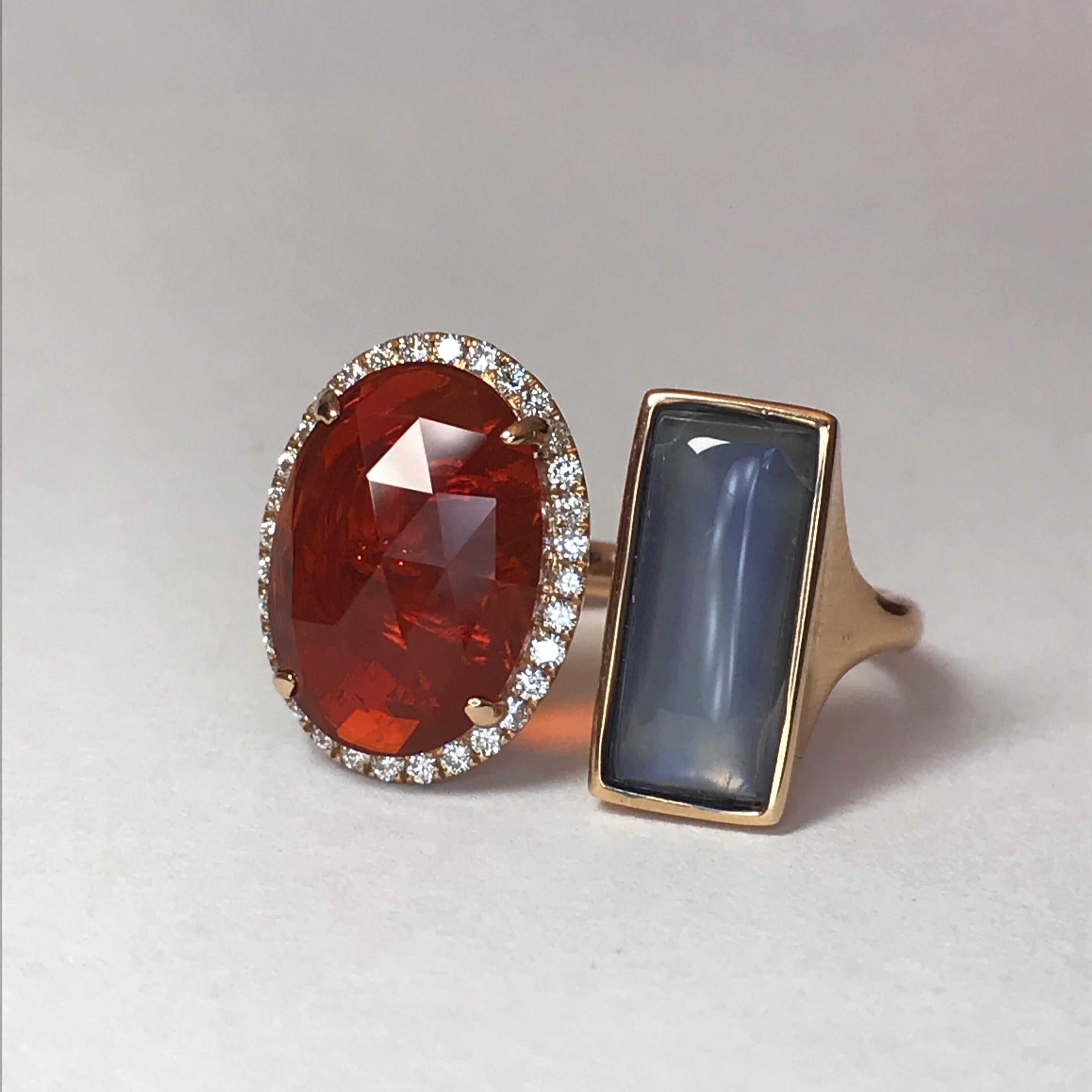 Women's Yael Designs Fire Opal Moonstone Diamond and Rose Gold Ring