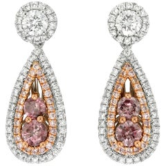 Yael Designs GIA Cert Pink Diamond White Diamond Platinum and 18kt Gold Earrings