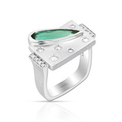 Yael Designs Green Tourmaline Diamond and White Gold Ring