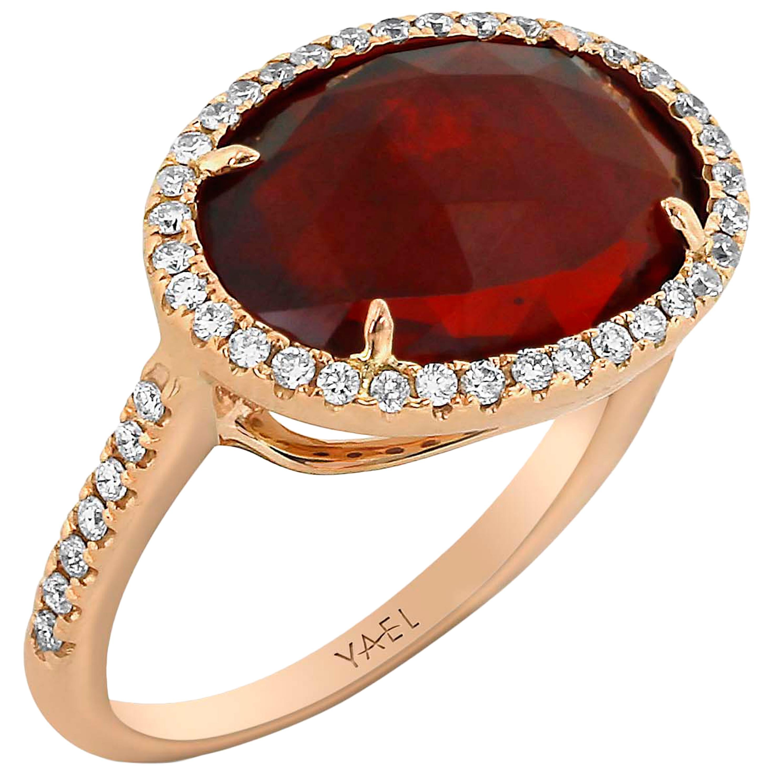 Yael Designs Rose Cut Fire Opal and Diamond Rose Gold Ring For Sale
