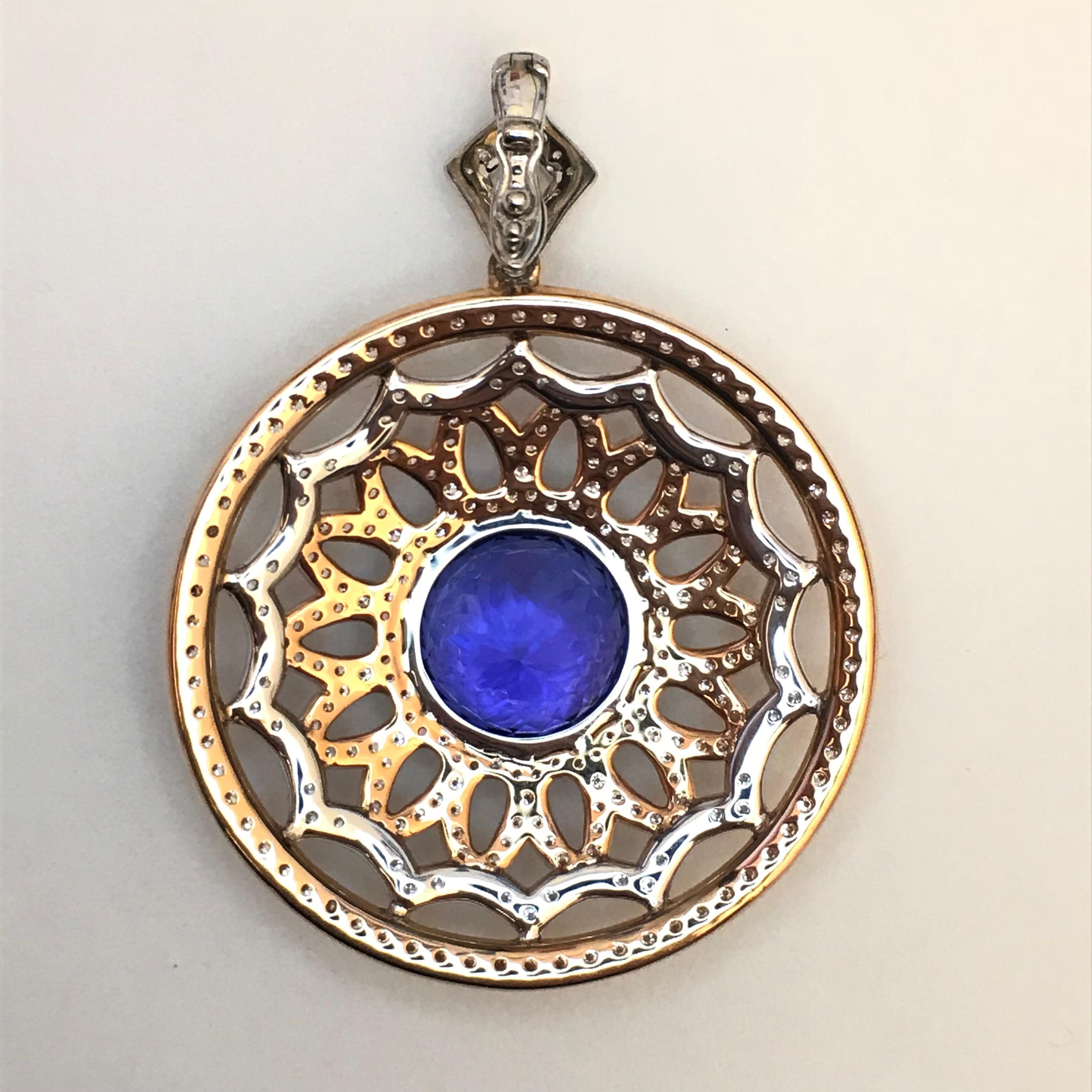 Yael Designs Tanzanite Diamond White and Rose Gold Pendant In New Condition For Sale In San Francisco, CA