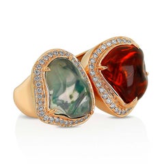 Yael Designs Toi & Moi Free Form Fire and White Fire Opal and Diamond Ring