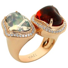 Yael Designs Toi & Moi Free Form Fire and White Fire Opal and Diamond Ring