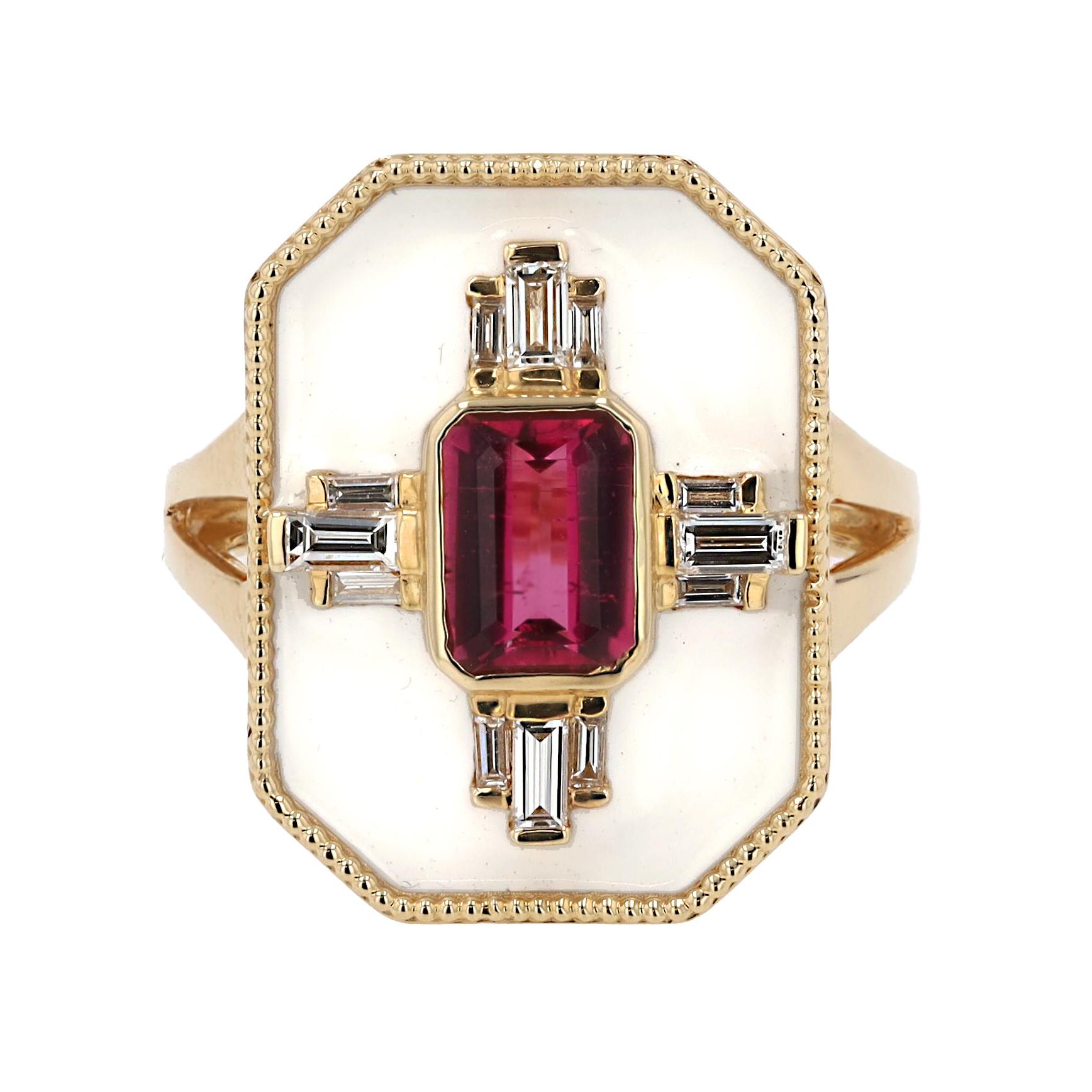 YAEL Pinker Turmalin & Diamant-Emaille 14k Ring (Zeitgenössisch) im Angebot