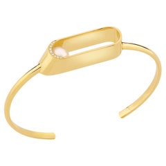 Yael Sonia's Unique 18k Yellow Gold, Akoya Pearl Diamond Ellipse Brilliant Cuff