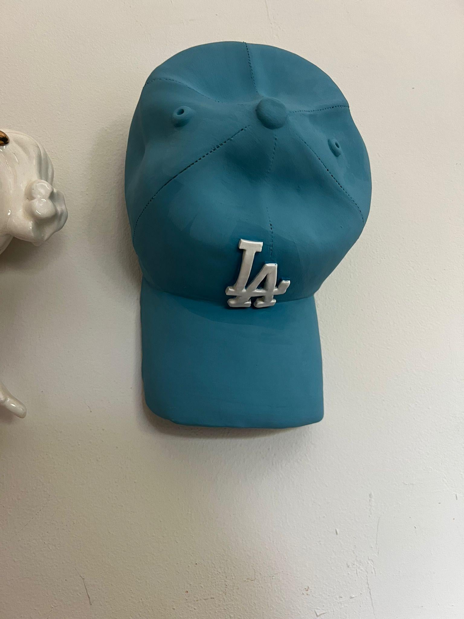 Ceramic LA Dodgers cap sculpture (light blue) - figurative sculpture For Sale 6