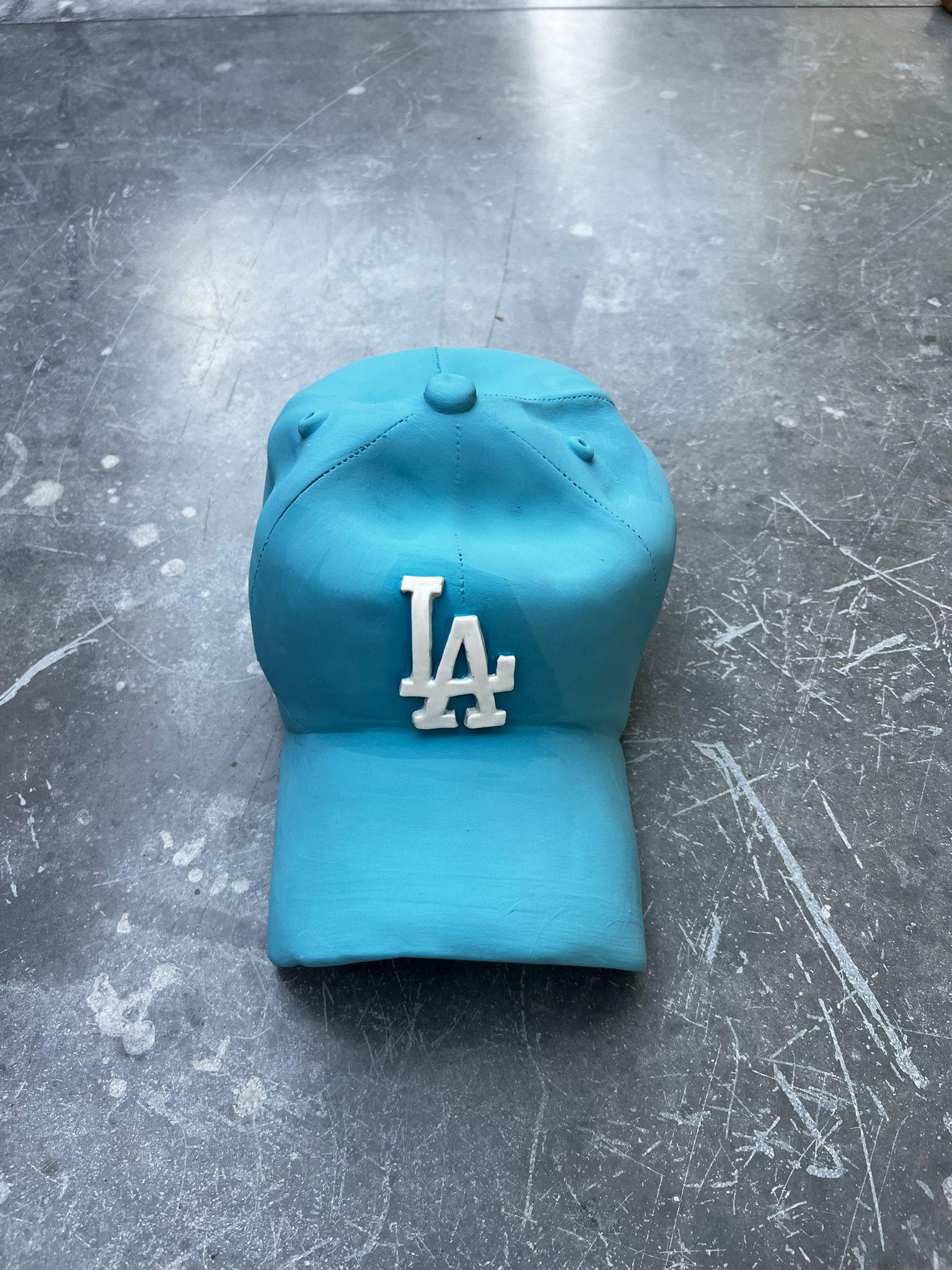 Ceramic LA Dodgers cap sculpture (light blue) - figurative sculpture For Sale 2