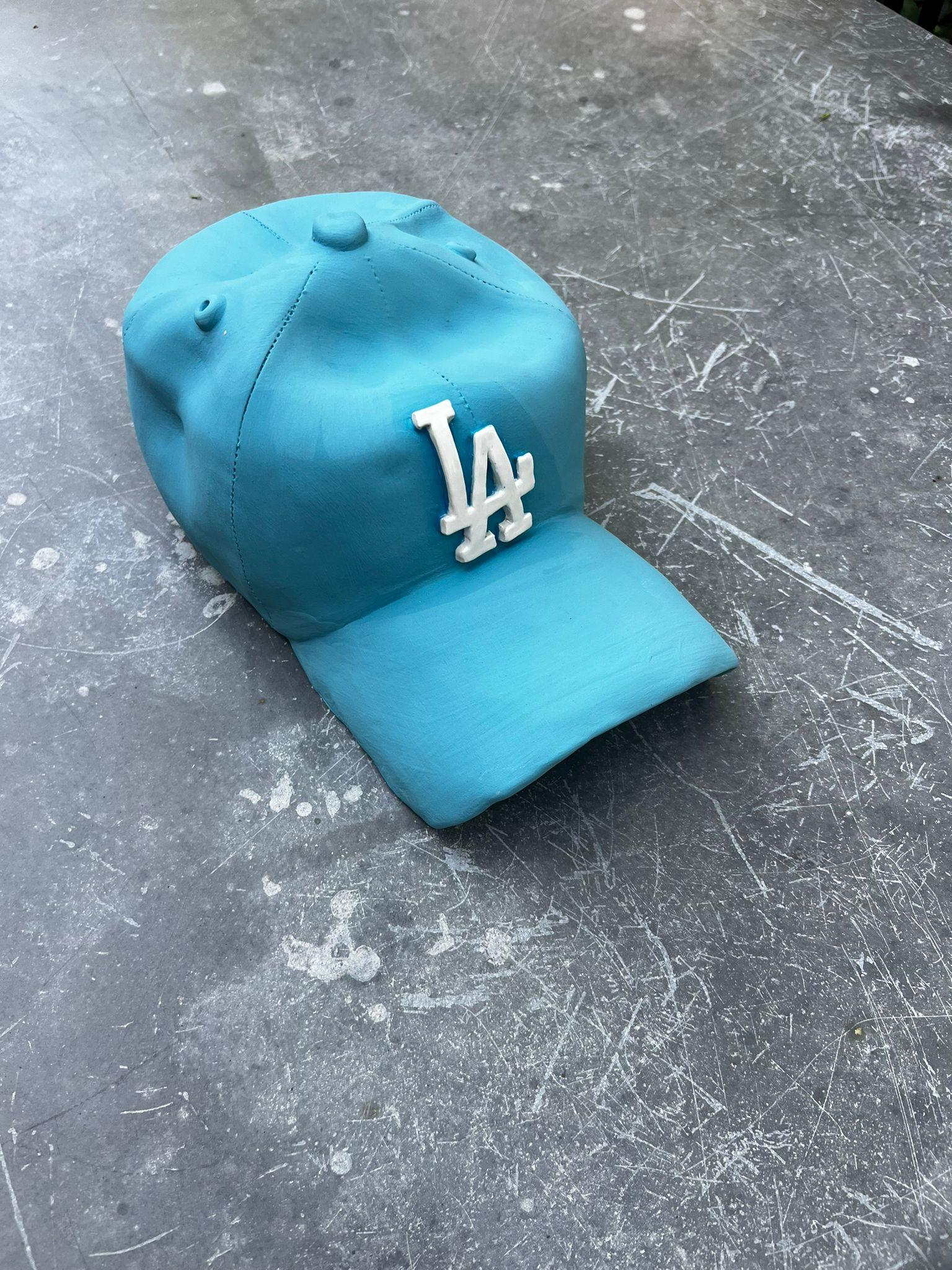 Ceramic LA Dodgers cap sculpture (light blue) - figurative sculpture For Sale 3