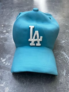 Ceramic LA Dodgers cap sculpture (light blue) - figurative sculpture