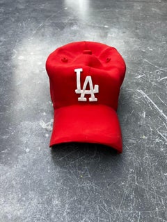 Ceramic LA Dodgers cap sculpture (red) - figurative sculpture