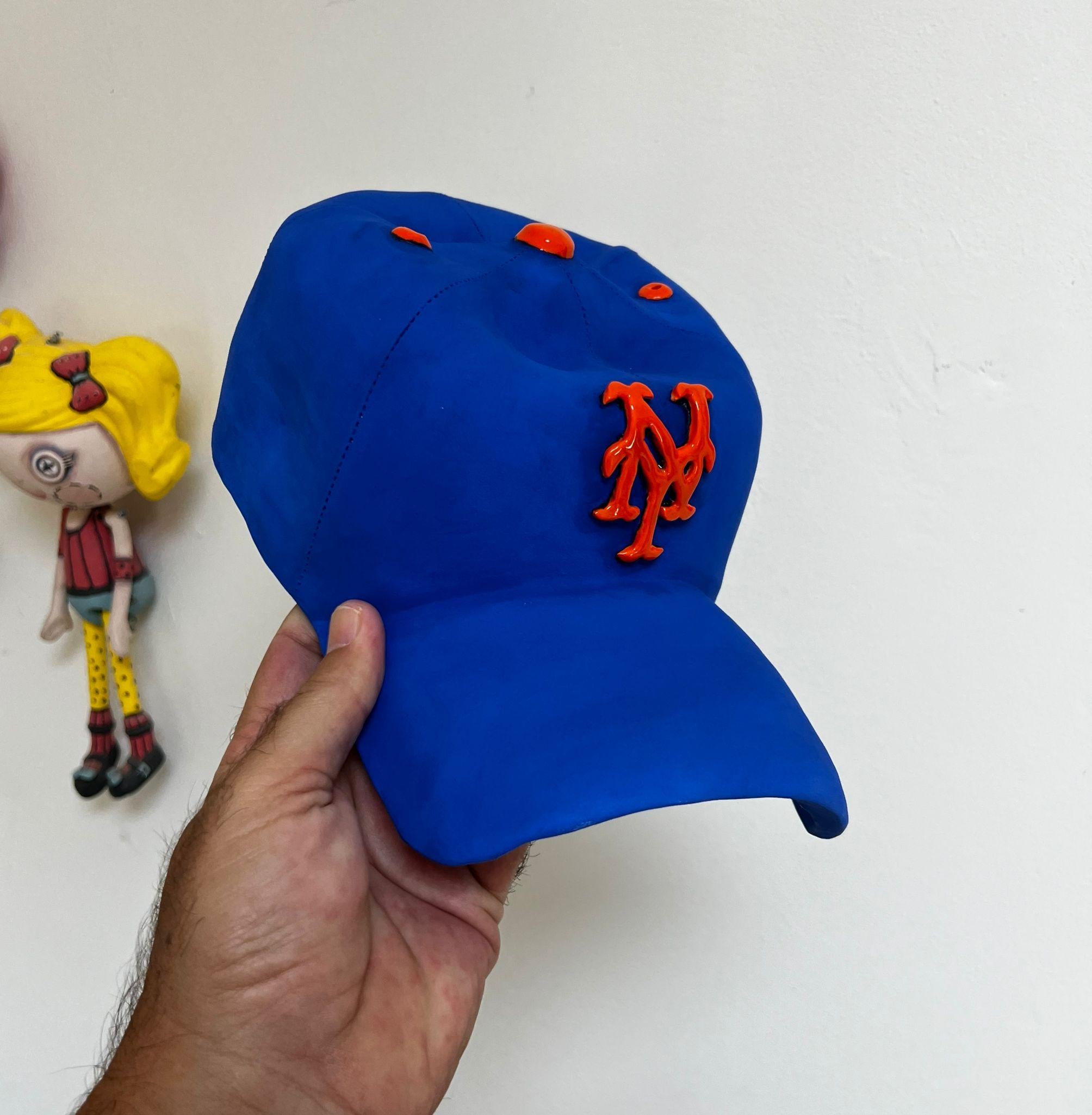 Ceramic NY Mets cap sculpture - figurative sculpture, pop sculpture - Pop Art Sculpture by Yael Yanay