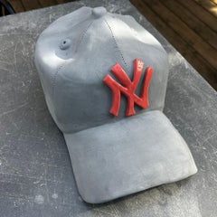 Ceramic NY Yankees cap sculpture (grey and pink) - figurative sculpture