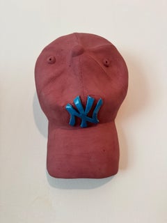 Ceramic NY Yankees cap sculpture (pink) - figurative sculpture